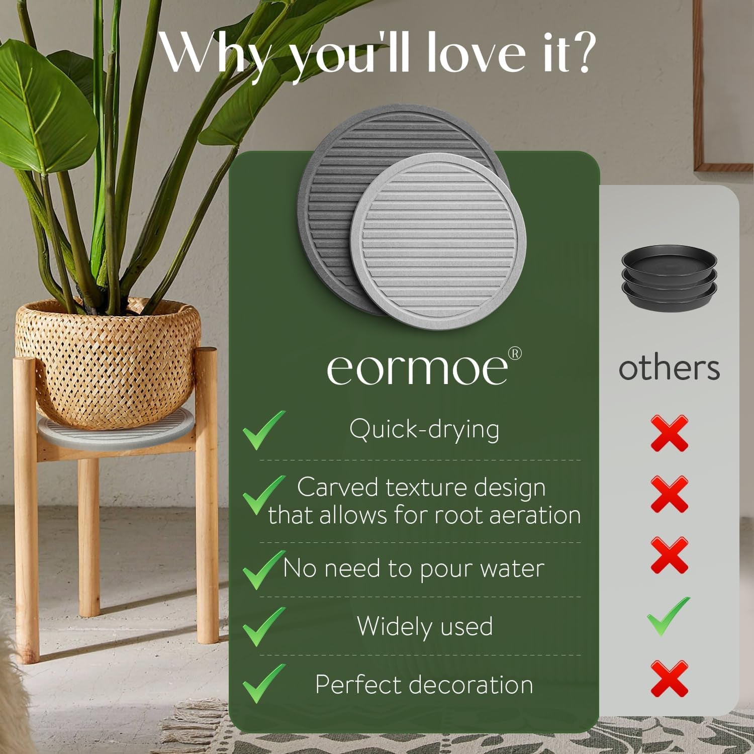 Plant Saucers for Indoors - Diatomite Stone Water Catcher Tray, Quick Dry, Eco-Chic Plant Coasters for House Plants - Keep Your Room Tidy and Dry (2 Pcs, 10Inch & 8Inch)