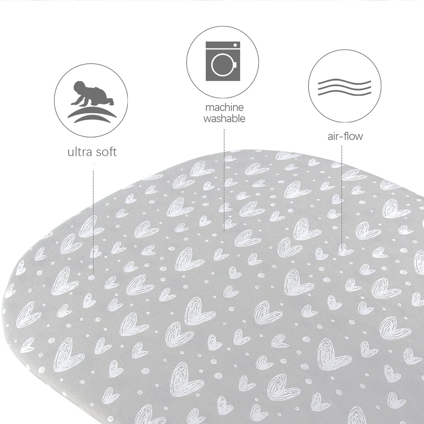 Bassinet Sheets Fit for Oval, Hourglass, Rectangle Bassinet Mattress, 2 Pack 100% Cotton Sheets for Halo, 4Moms, Maxi-Cosi, Delta, Baby Delight Bassinest, Unisex Fitted Sheet for Baby Boy Girl