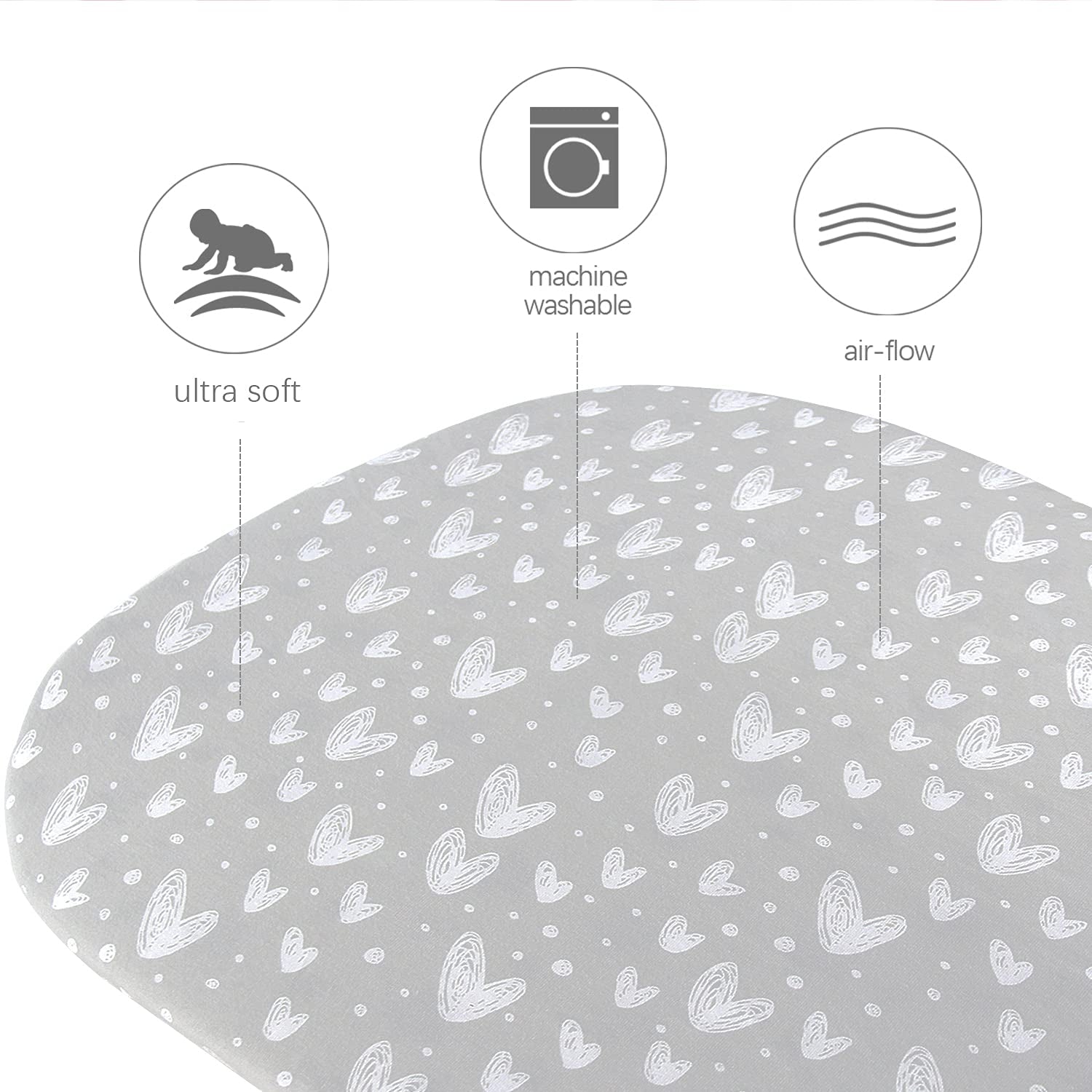 Bassinet Sheets Fit for Oval, Hourglass, Rectangle Bassinet Mattress, 2 Pack 100% Cotton Sheets for Halo, 4Moms, Maxi-Cosi, Delta, Baby Delight Bassinest, Unisex Fitted Sheet for Baby Boy Girl