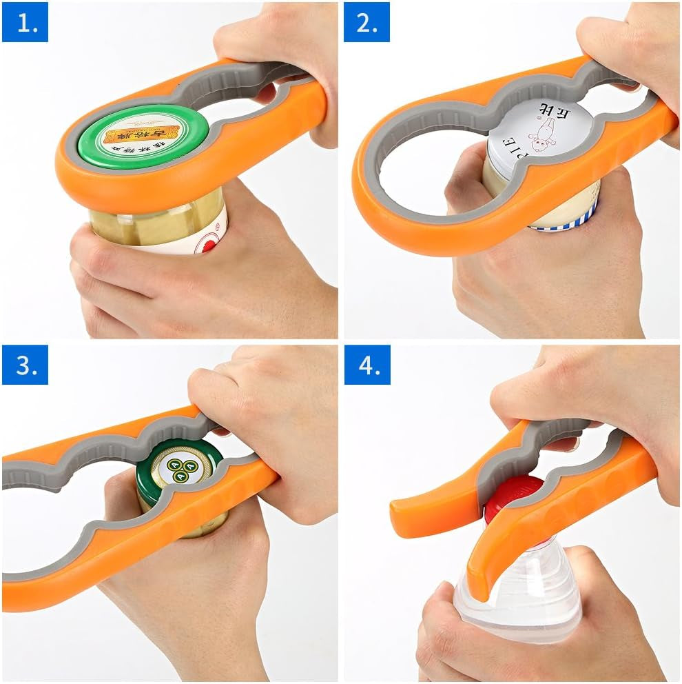 Ergonomic Jar and Bottle Opener for Limited Hand Strength with Non-Slip Grip for Effortless Lid Removal (Orange)