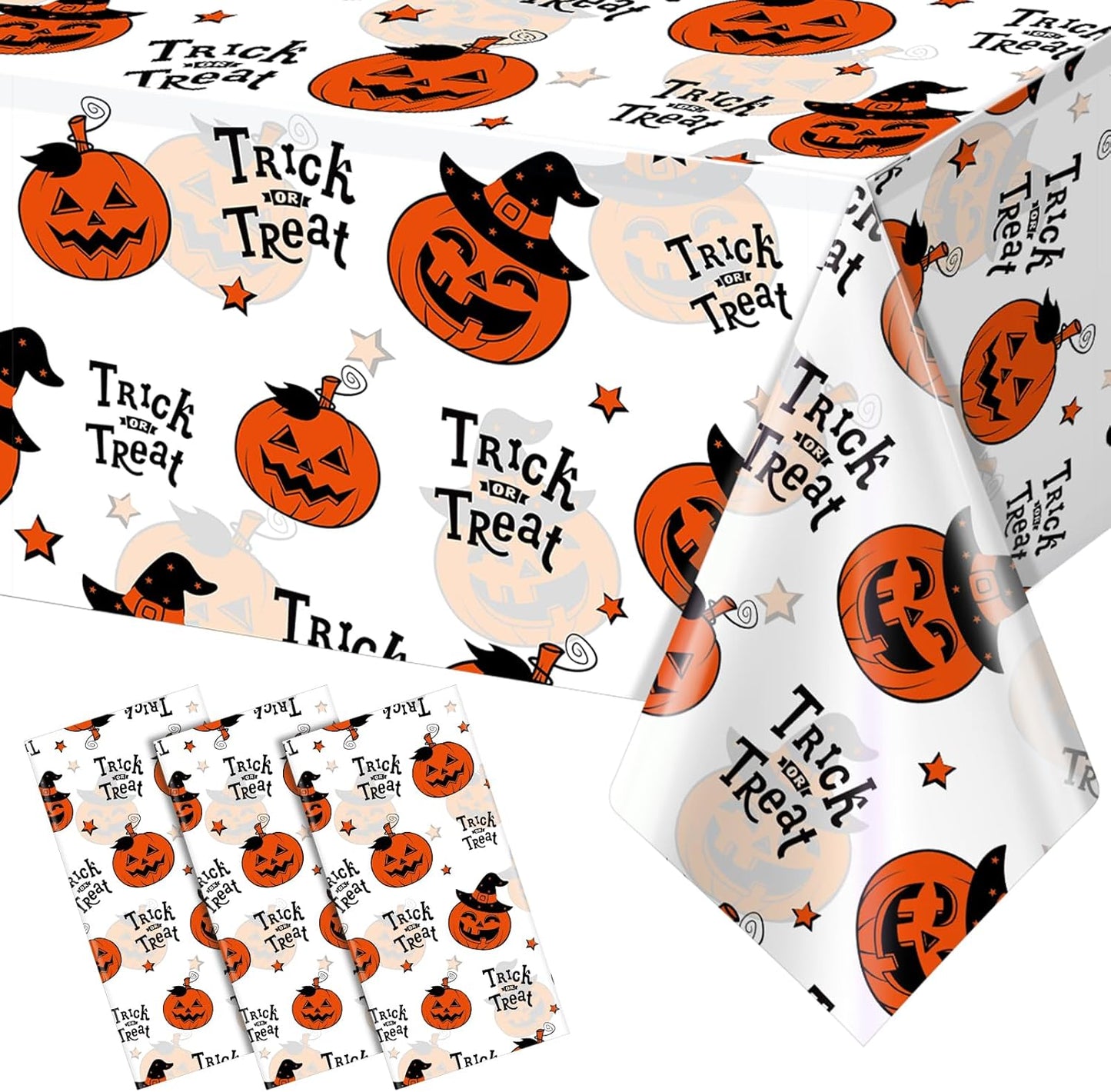 3 Pack Halloween Plastic Tablecloth Decorations, Trick or Treat Halloween Disposable Table Cloth, Hallo Ween Pumpkin Rectangle Table Cover for Kids Indoor Party Decorations, 54 X 108 Inch
