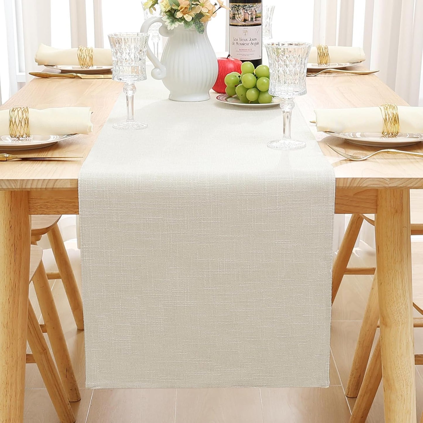 Cream Cloth Table Runner – Cotton Linen Blend Washable Farmhouse Dining Table Runner for Indoors & Outdoors, Easy to Clean, 14" X 72"