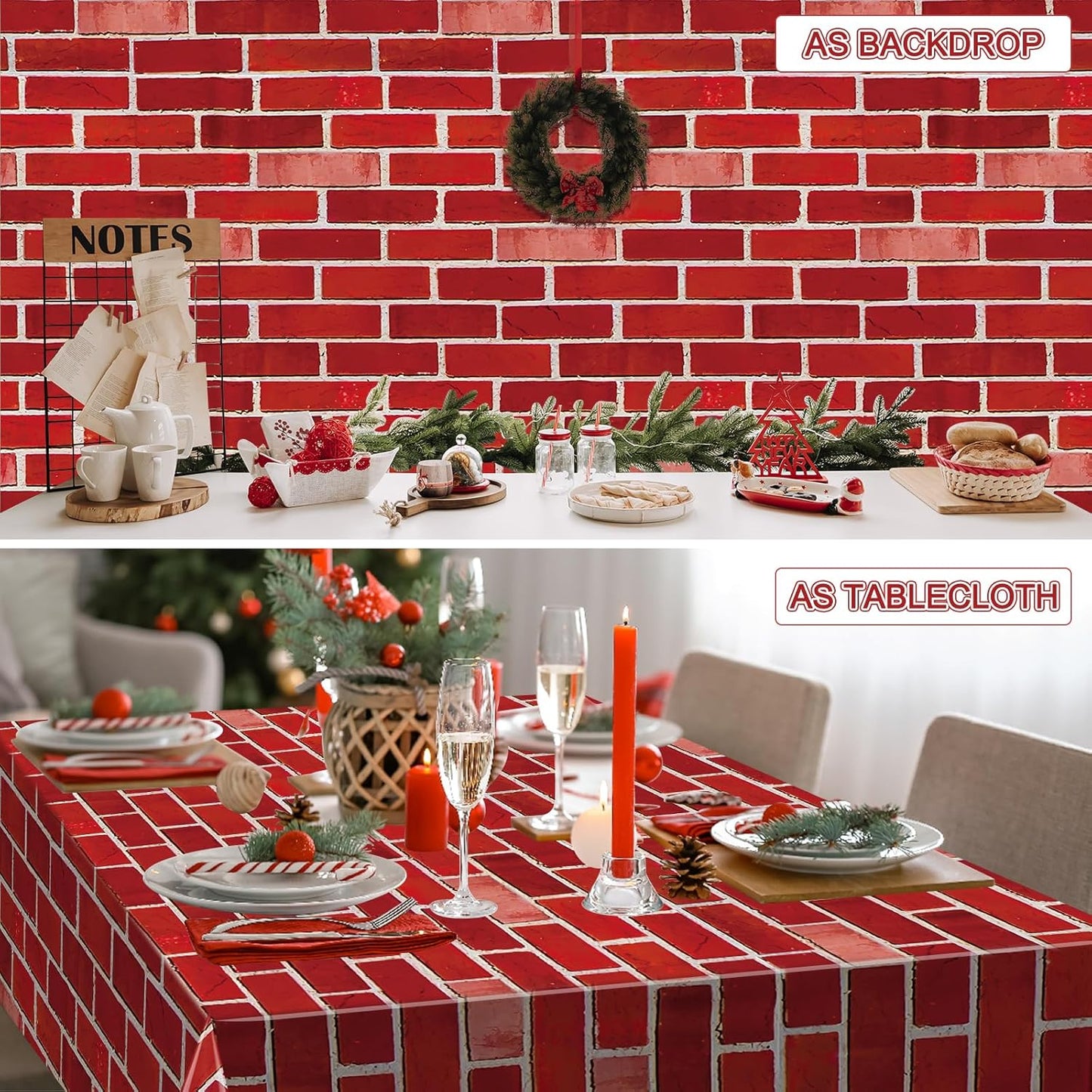 3 Pack 108X54 Inch Red Brick Tablecloth,Brick Wall Backdrop Wallpaper Disposable Plastic Rectangular Table Covers Background for School Home Birthday Holiday Halloween Christmas Party Decorations