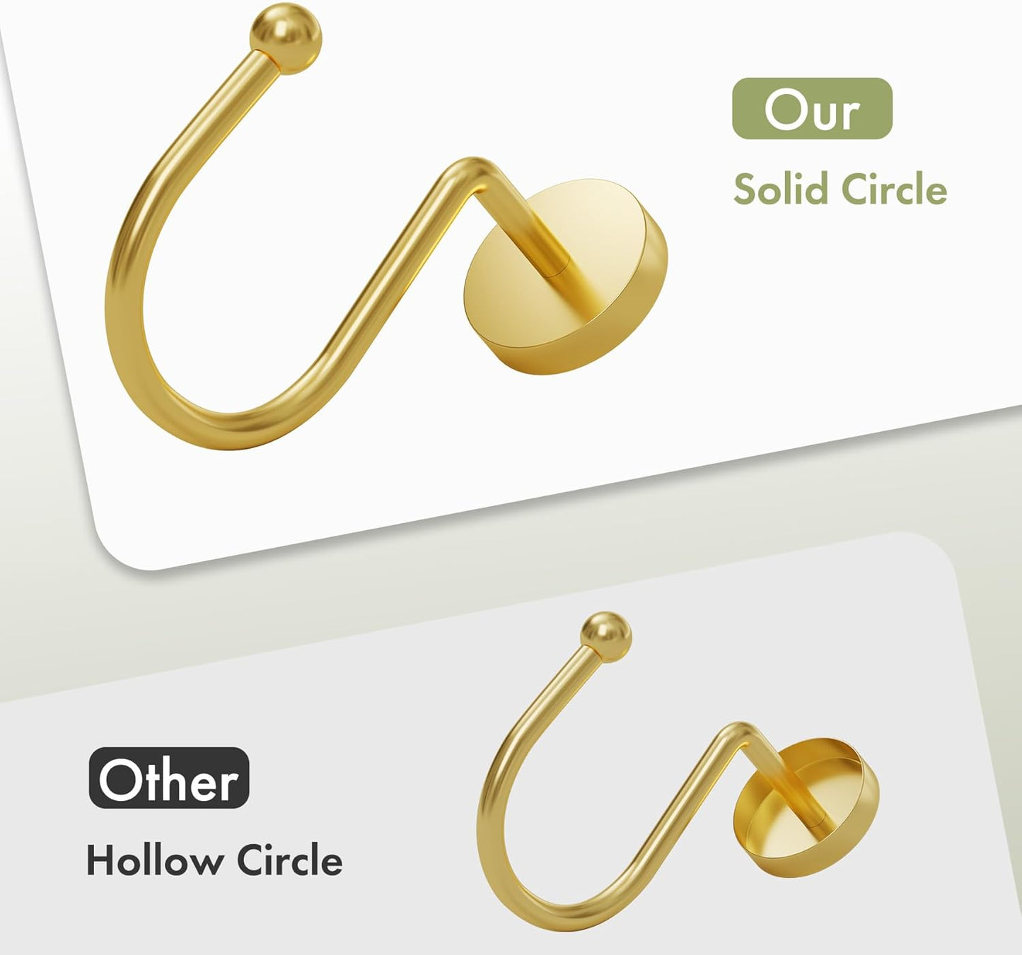 Gold Shower Curtain Hooks, Shower Curtain Rings Modern Decorative Shower Curtain Hooks Rust Proof Smooth Metal Shower Hooks for Shower Curtain Hangers Bathroom Shower Rod Hook, 12Pcs