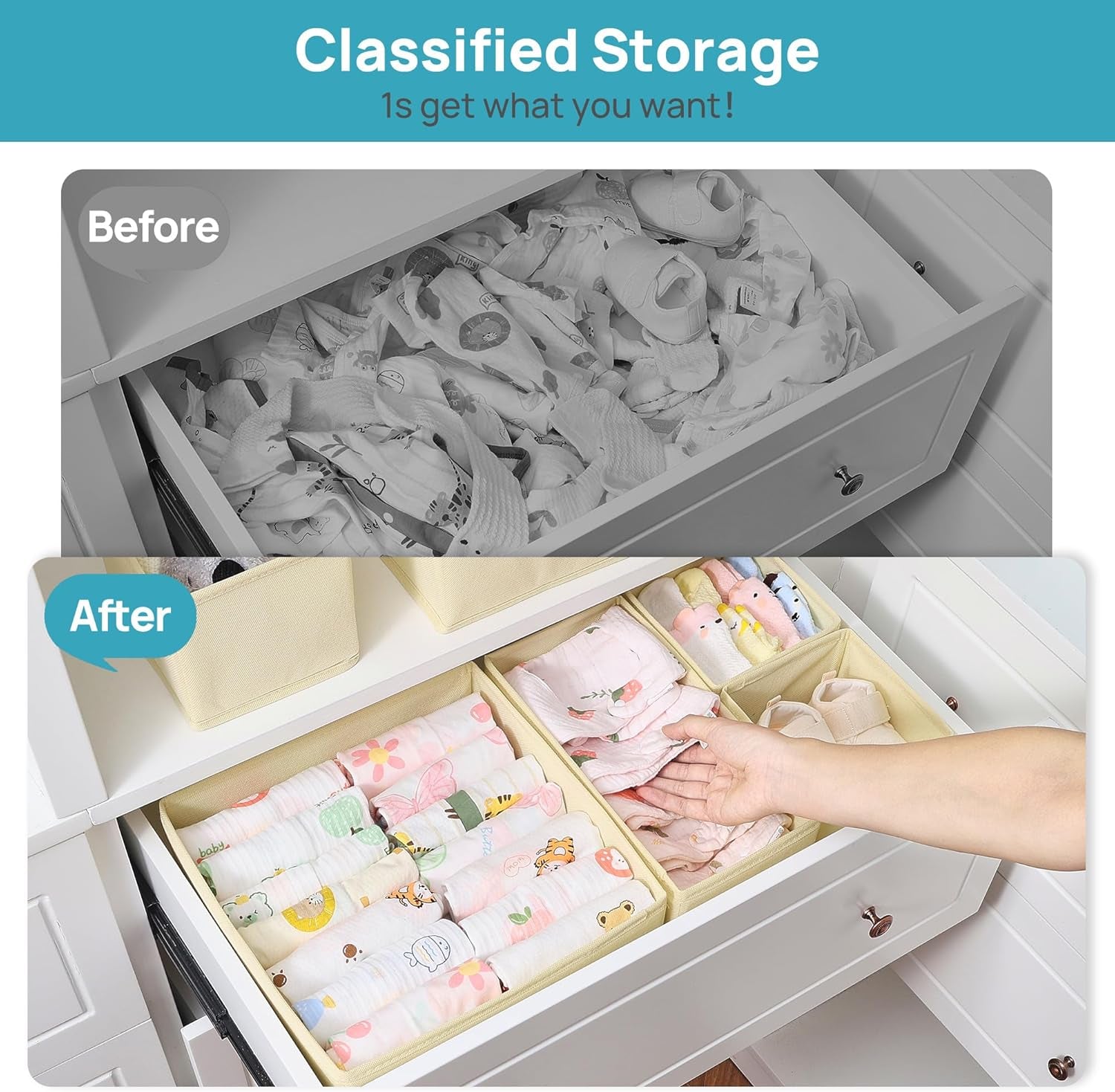 12 Pack Baby Clothes Organizer, Dresser Drawer Organizer for Baby Clothing, Foldable Fabric Closet Drawer Storage Bins, Nursery Dresser Dividers for Bra, Socks, Ties, Scarf