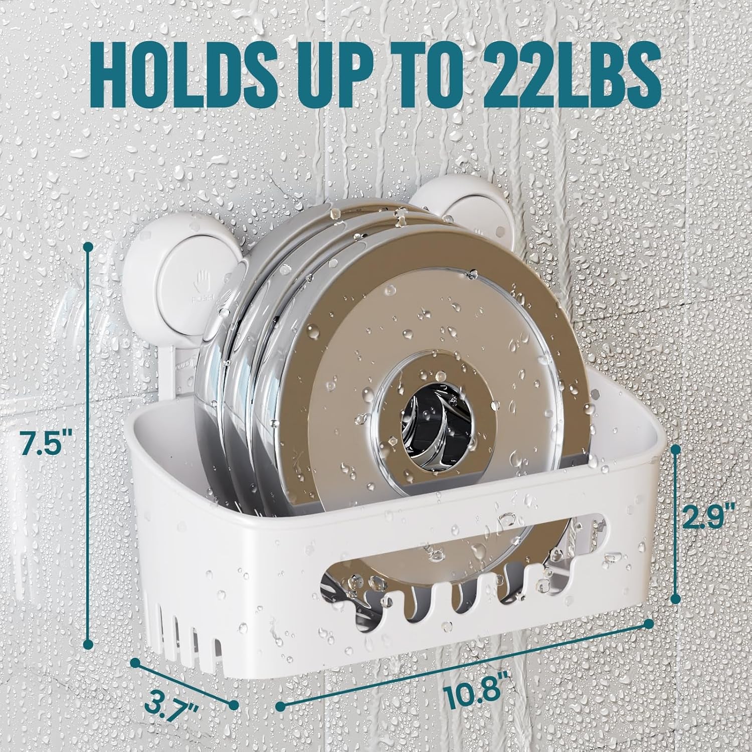 Shower Caddy Suction Cup, Heavy Duty Bathroom Organizer, Removable Shelves for inside Shower, Shampoo, Waterproof Suction Plastic Storage for Bathroom Accessories Holder, White