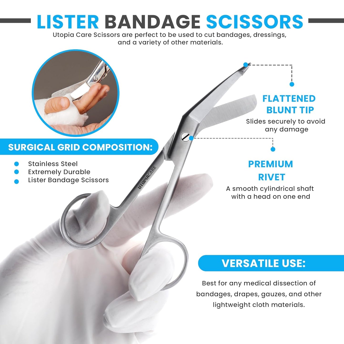 Bandage Scissors, 5.5 Inch Stainless Steel Shears for First Aid and Professional Use – Silver