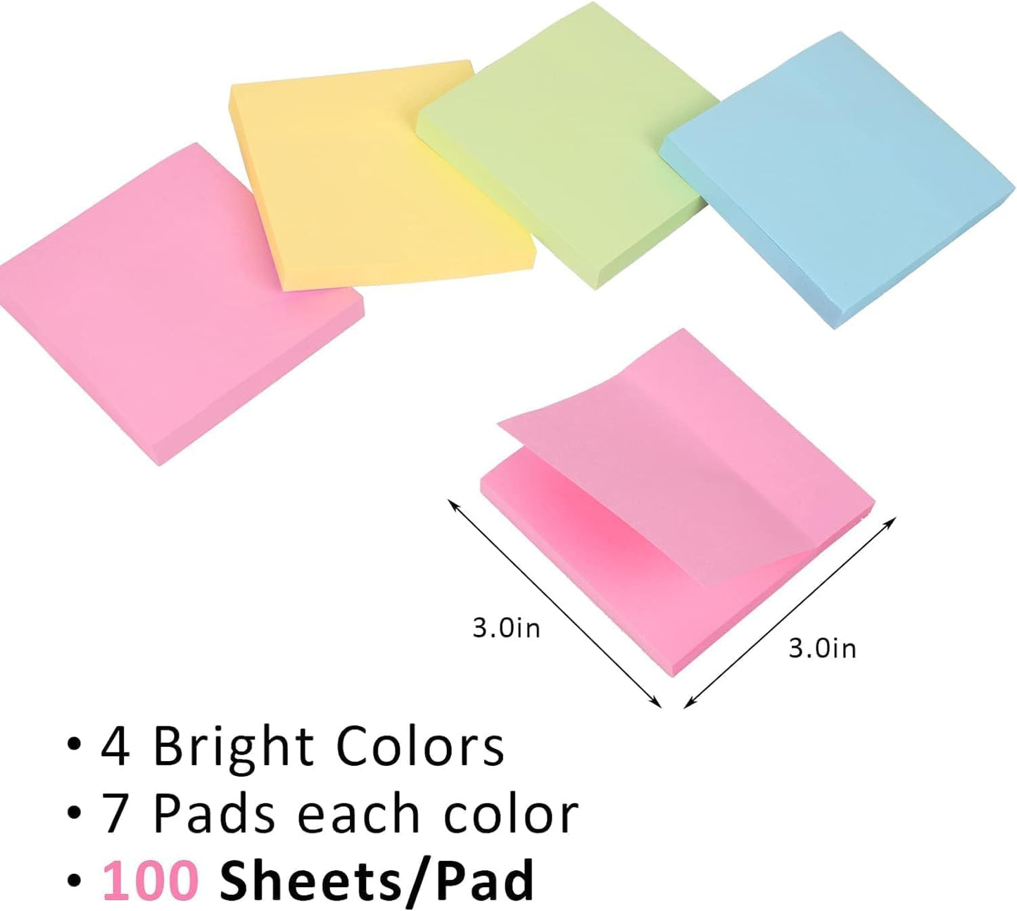 Sticky Notes 3X3 Inches Bulk 28 Pack 2800 Sheets Colored Self-Stick Pads, 100 Sheets/Pad, 4 Bright Colors (Yellow, Green, Pink, Blue) for Office Supplies, School, Home