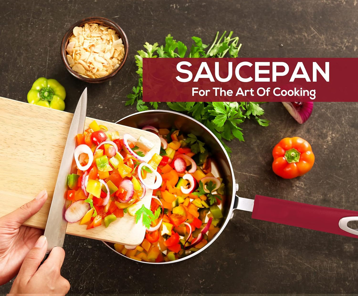 Nonstick Stock Pot Saucepan Set with Lids, 1 Quart and 2 Quarts Multipurpose Stock Pots Set for Home, Kitchen or Restaurant, Red & Black