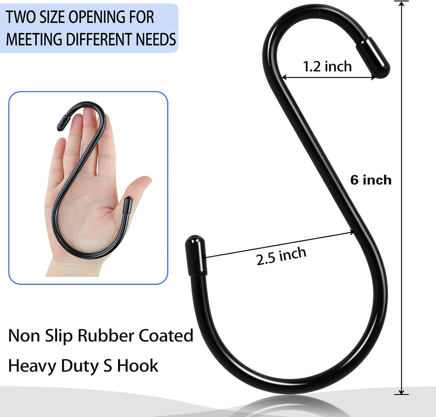 12-Pack Heavy-Duty 6-Inch Vinyl-Coated S Hooks for Versatile Hanging Solutions - Non-Slip Steel Hangers for Plants, Clothing, and Kitchenware