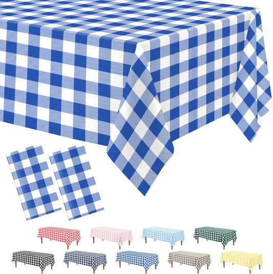 2 Pack Blue Gingham Tablecloth, 54 X 108 Inches Blue and White Checkered Tablecloths Plastic Table Cloth Disposable Picnic Tablecovers for Rectangle Table