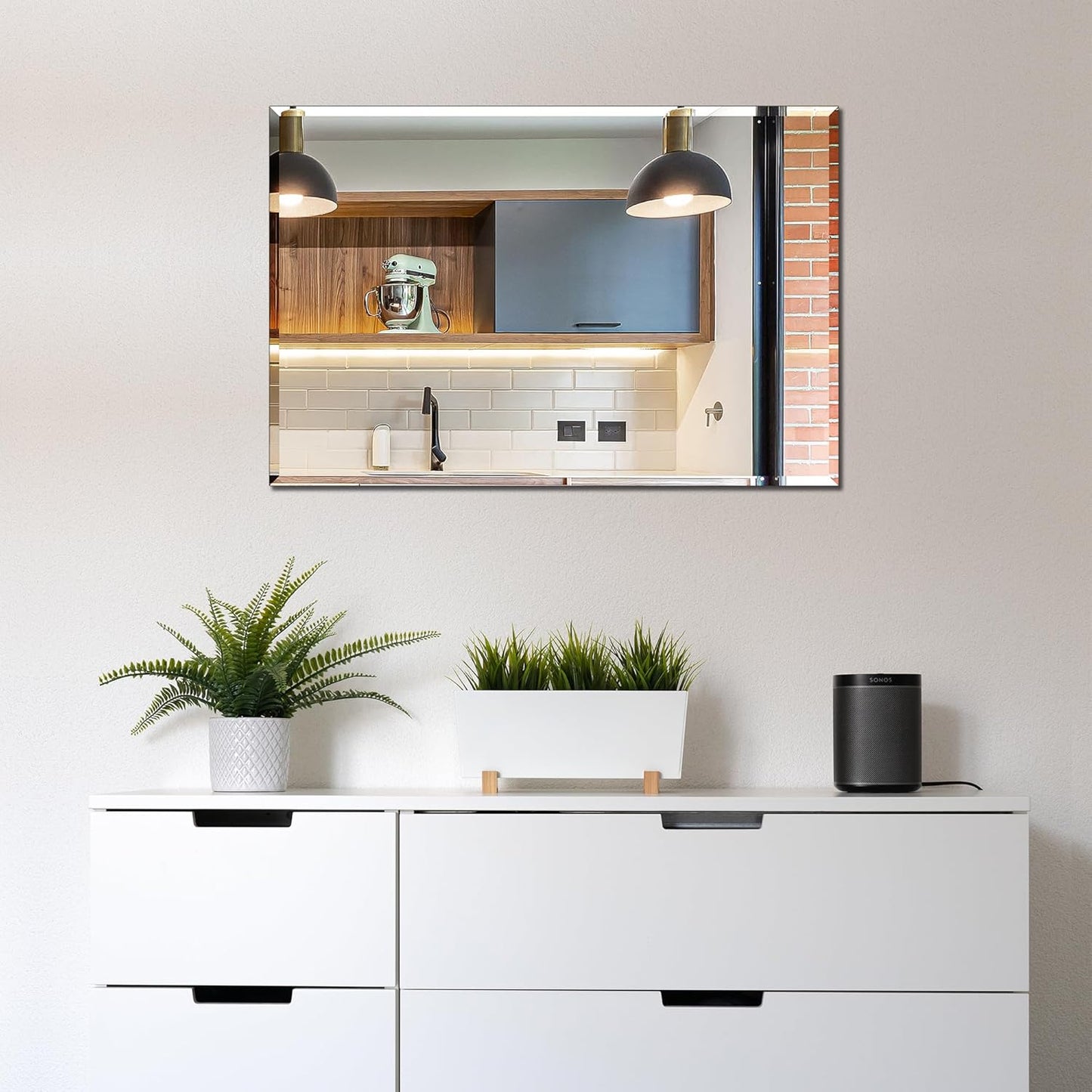 Rectangle Wall Mirror Frameless Bathroom Mirror 16” X 24" Beveled Edge Mirror for Vanity and Entryway