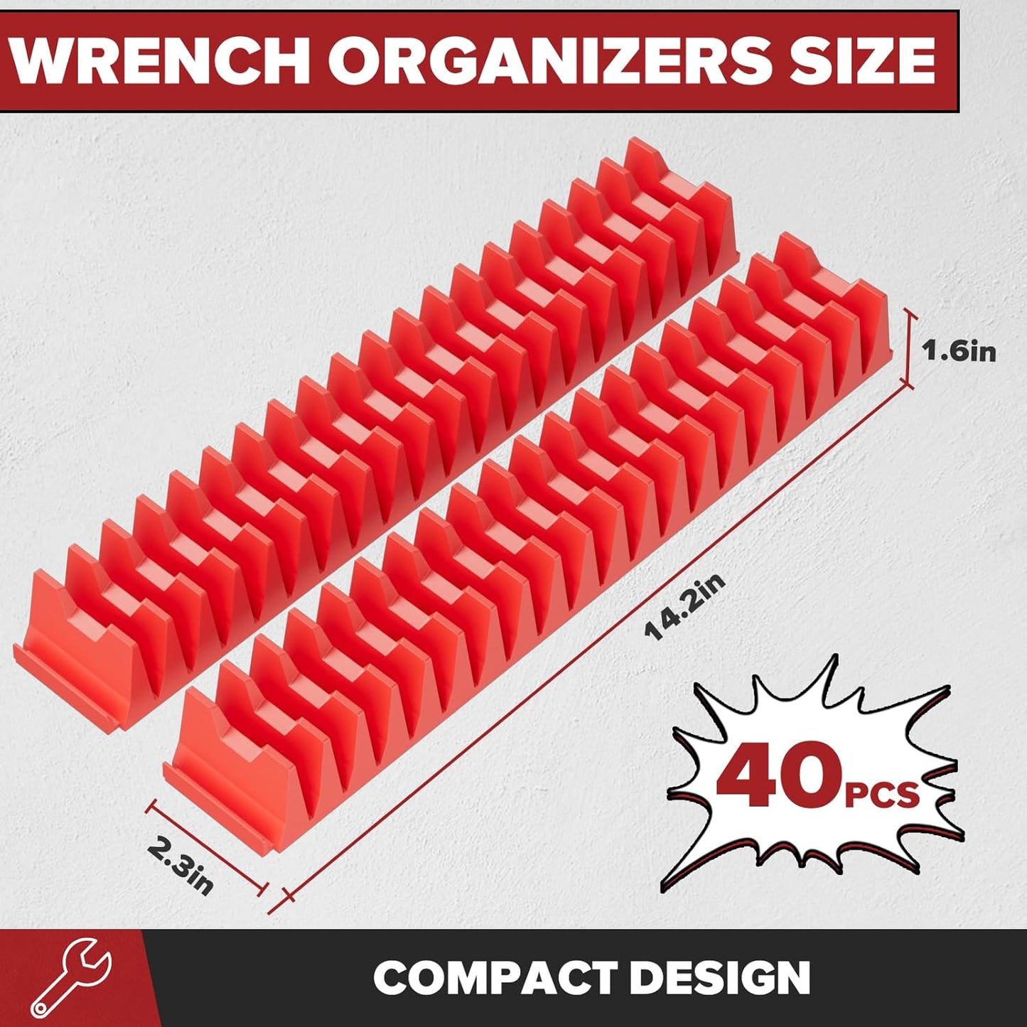 40PCS Modular Wrench Organizer Wrench Holder - Wrench Tool Organizers for Tool Drawer Storage, Wrench Storage Set with Metric & SAE Label, Wrench Rack Tool Gift for Professional Mechanics Men, Red
