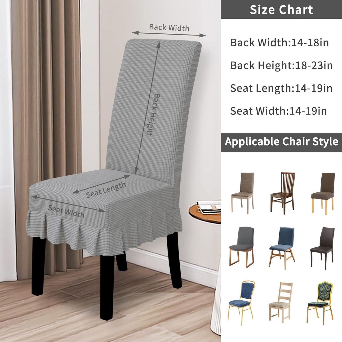 Dining Chair Covers Stretch Parsons Chair Slipcover with Skirt Chair Covers for Dining Room Restaurant Banquet (2 PCS, Light Gray)