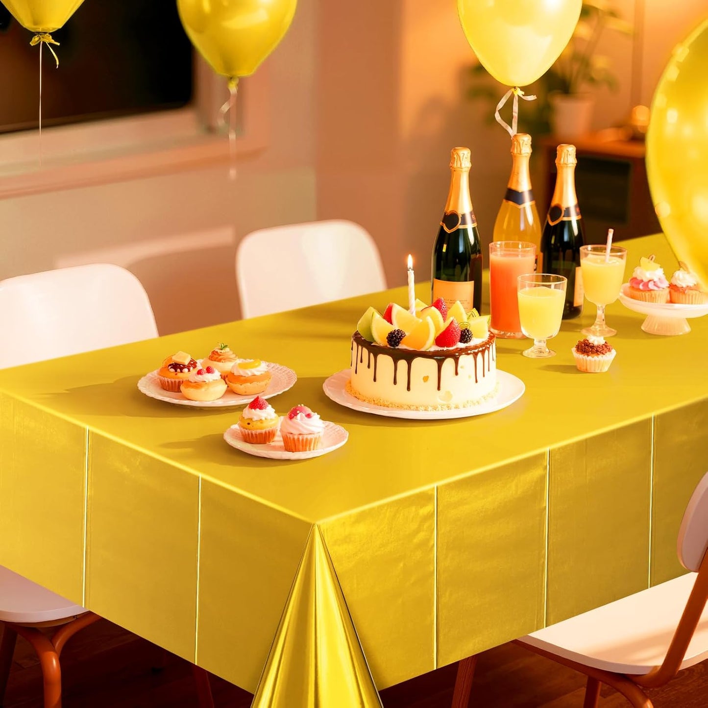 Bright Gold Metallic Foil Tablecloth Set - Elegant Matte Finish, Durable and Easy to Clean - Ideal for Bachelorette, Birthday, Wedding, and Anniversary Celebrations