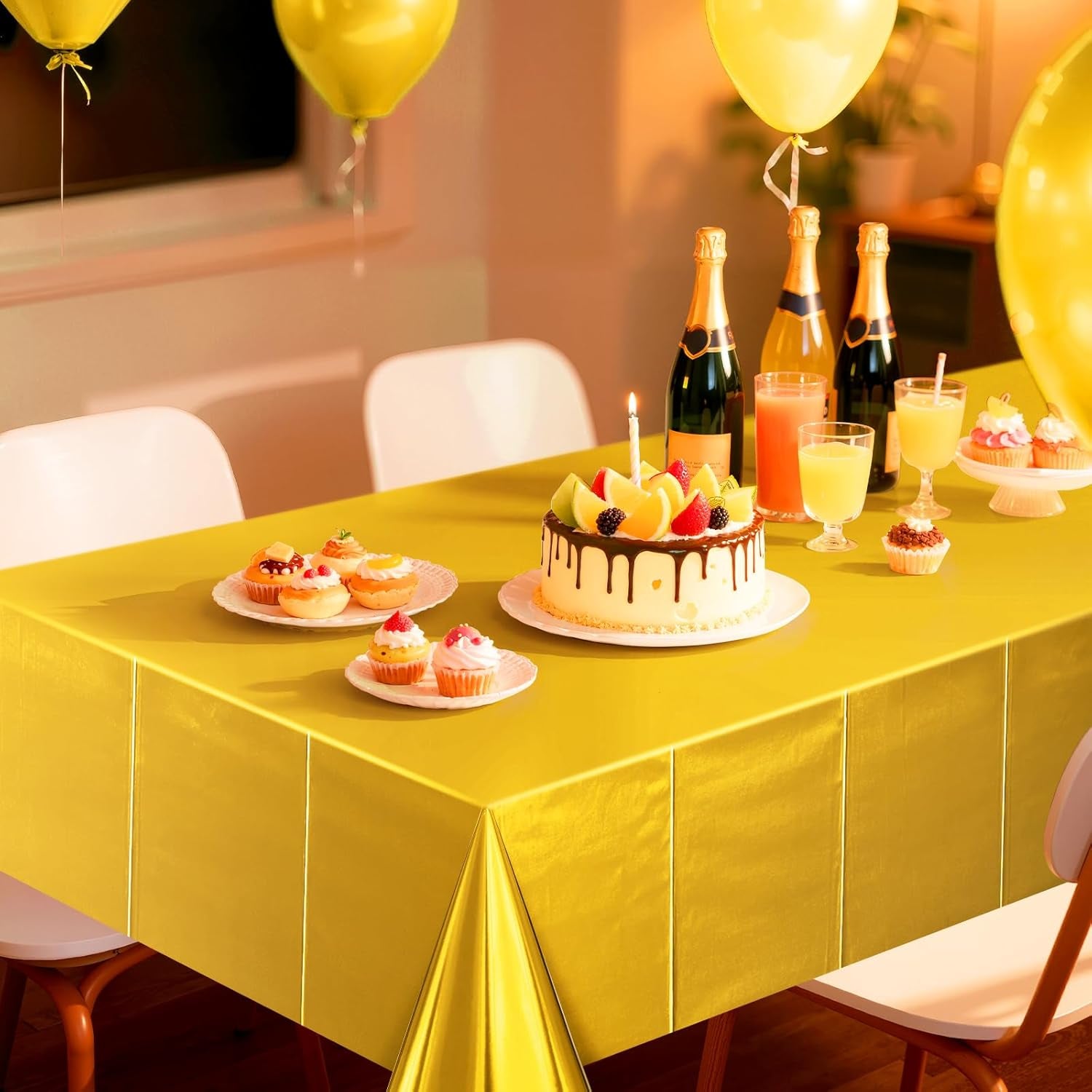 Bright Gold Metallic Foil Tablecloth Set - Elegant Matte Finish, Durable and Easy to Clean - Ideal for Bachelorette, Birthday, Wedding, and Anniversary Celebrations