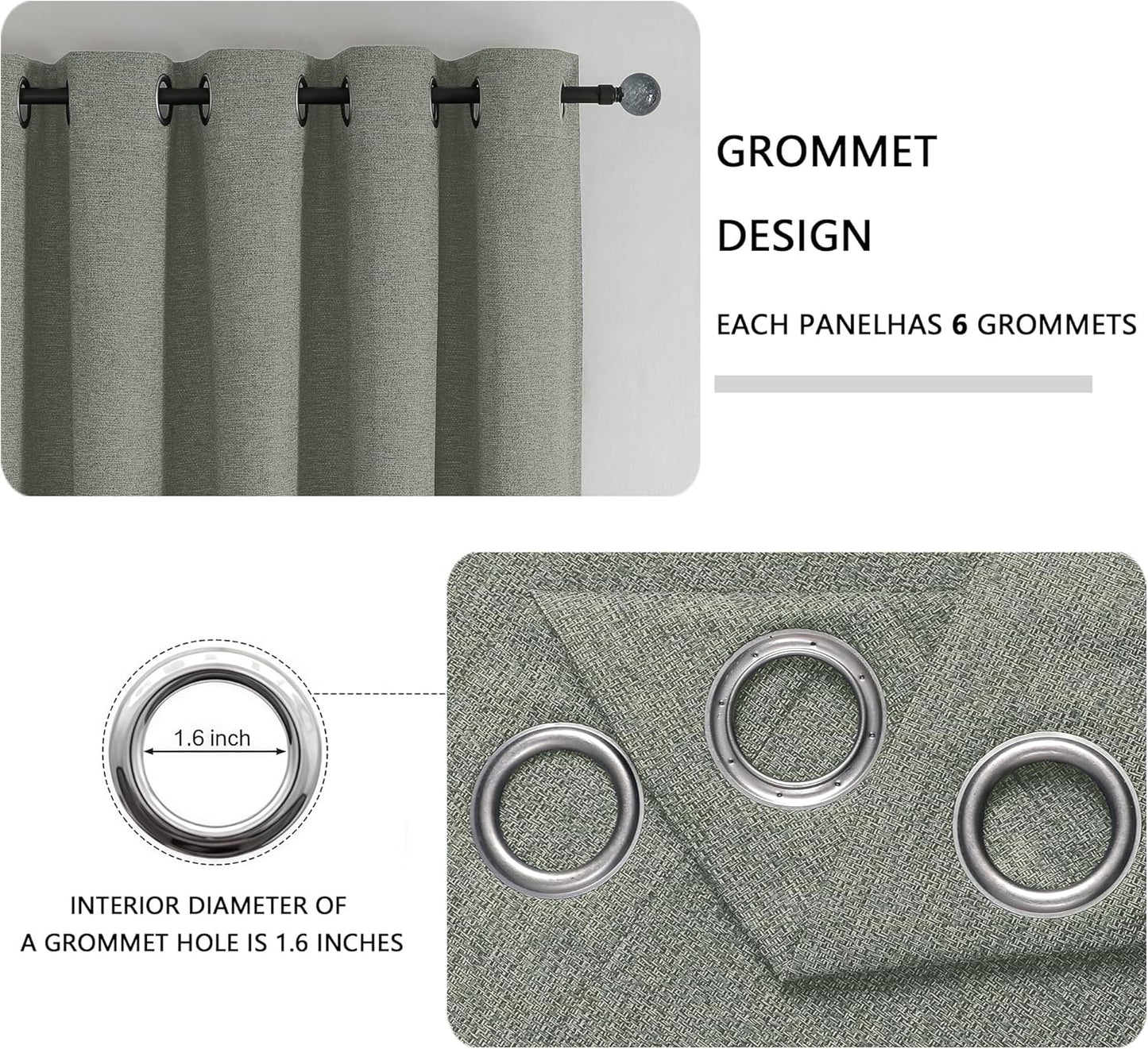 Linen Textured 100% Sage Green Blackout Curtains 63 Inch Length 2 Panels for Bedroom, Thermal Insulated Soundproof Grommet Curtains Blackout, Farmhouse Window Privacy Drapes, 40"W X 63"L