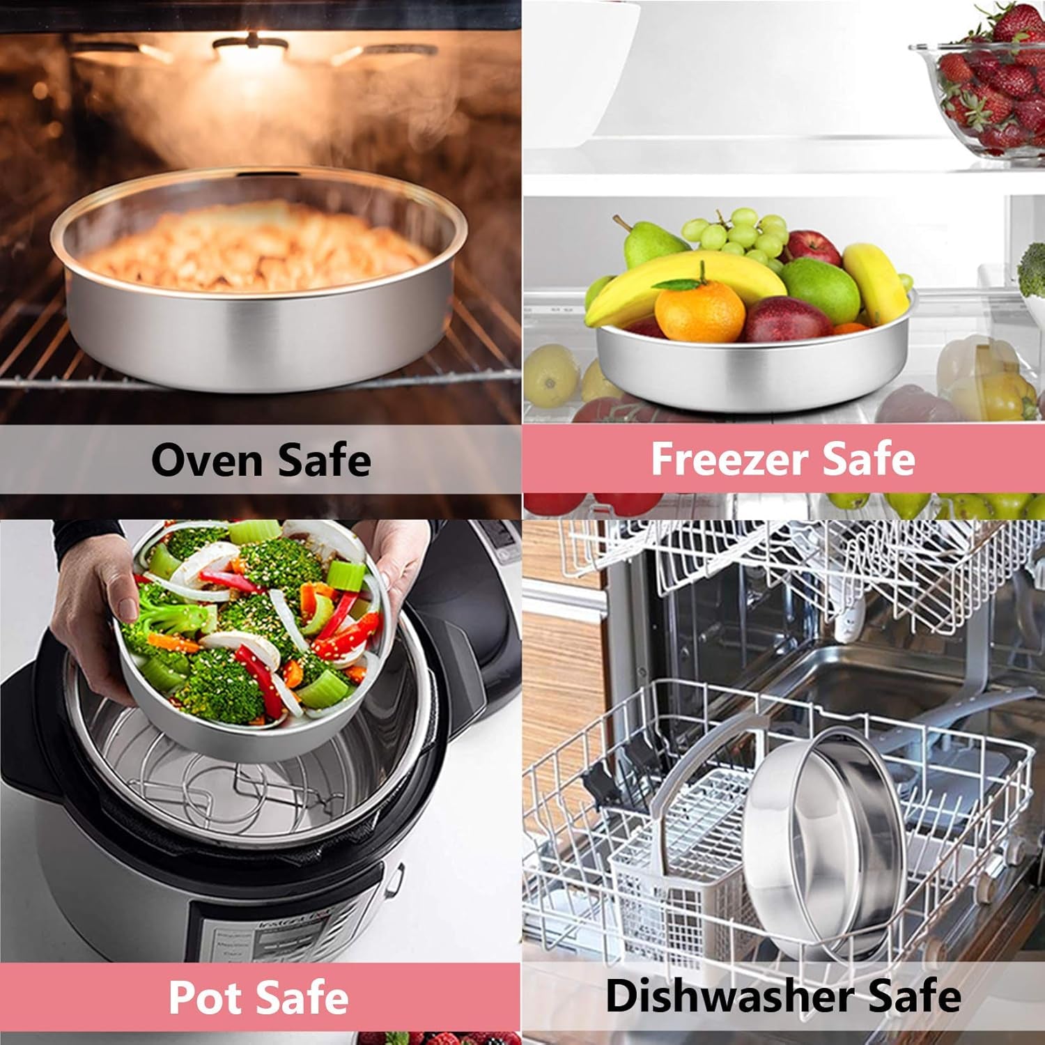 Cake Pan Set of 3, 4" + 6" + 8" round Baking Layer Tier Cake Pans Tins, Stainless Steel Bakeware for Birthday Weeding, Heavy Duty & Non Toxic, Mirror Finish & Dishwasher Safe