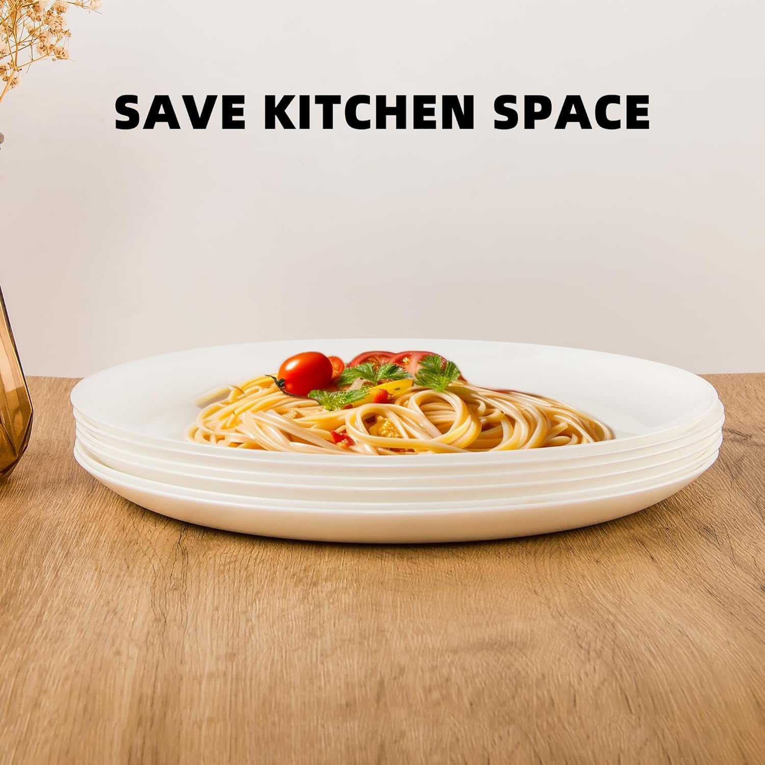 Set of 8 Tempered Glass Dinner Plates, 10.5-Inch Round, Microwave and Dishwasher Safe