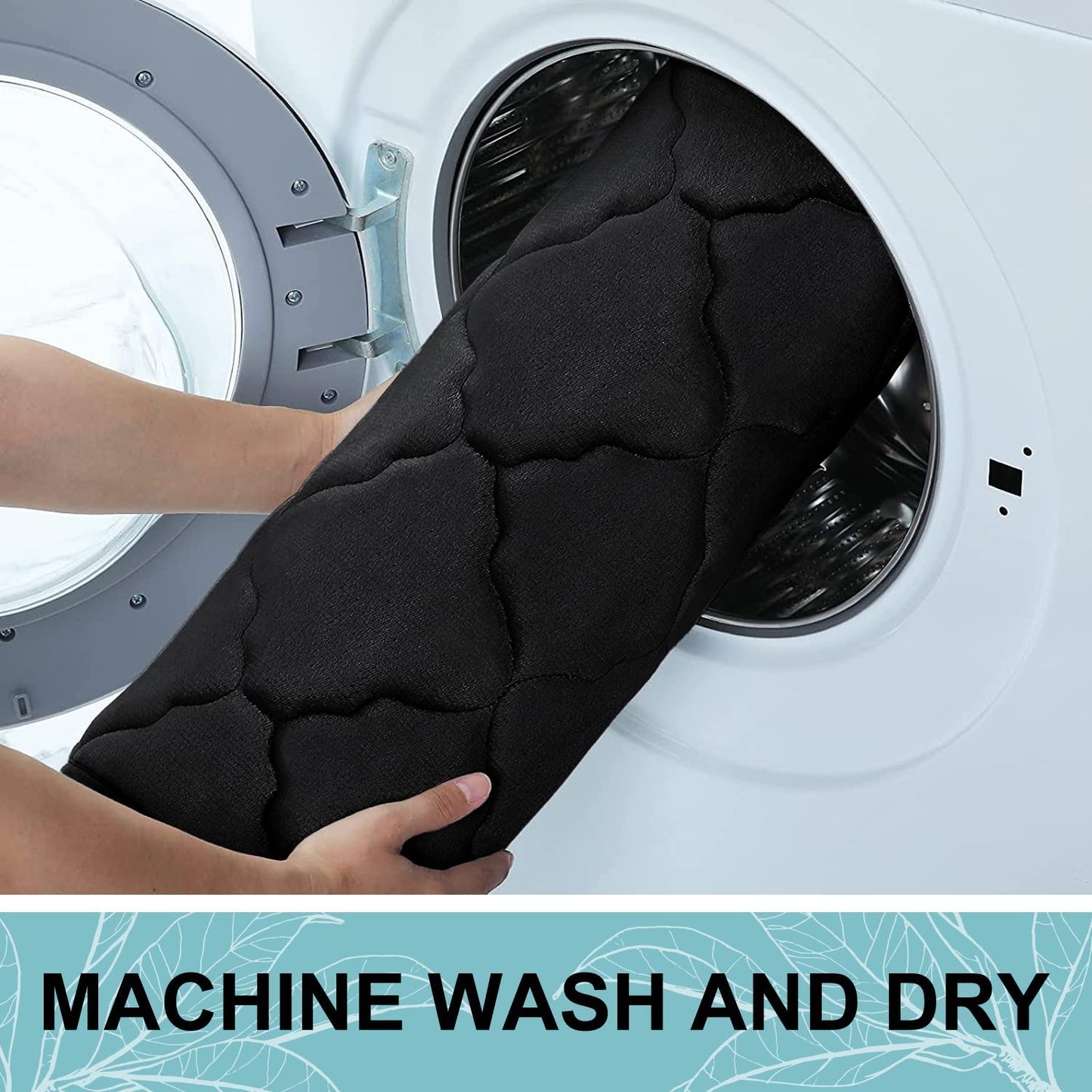 Memory Foam Bath Rug and Toilet Rug U-Shaped, Bath Rug Size 32X20 and Toilet Rug Size 24X20 in Black, 2 Item Bundle