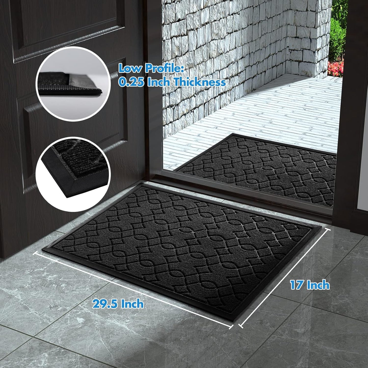 Chenille Bathroom Rug Mat Durable Front Door Mats, Heavy Duty Water Absorbent Mud Resistant Easy Clean Entry Outdoor Indoor Rugs