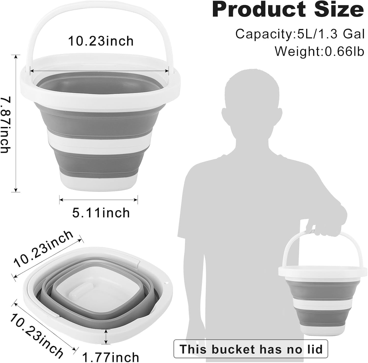 Collapsible Bucket 5L, Foldable Mop Bucket Car Wash Buckets with Handle for Cleaning Supplies, Portable Sink Wash Basin Storage Bin Ice Tub for Fishing Beach Outdoor Camping Kitchen RV Accessories