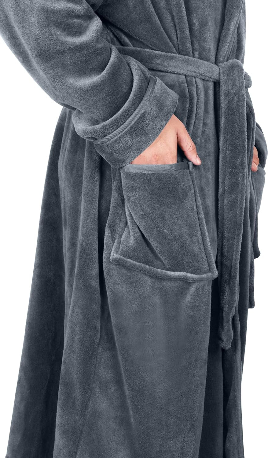 Men'S Hooded Fleece Bathrobe Plush Long Spa Robe