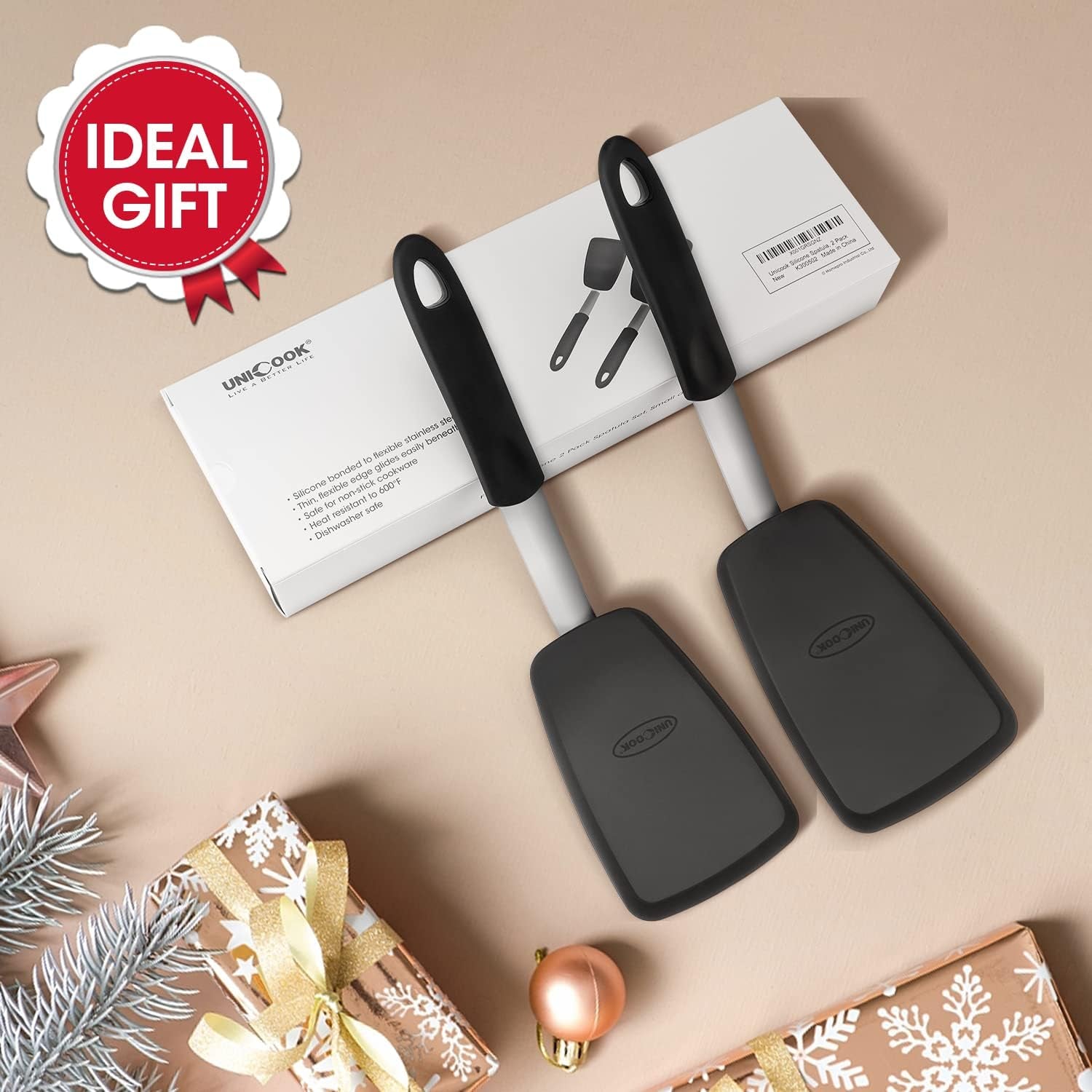 2 Pack Flexible Silicone Spatula, Turner, 600F Heat Resistant, Ideal for Flipping Eggs, Burgers, Crepes and More, Black