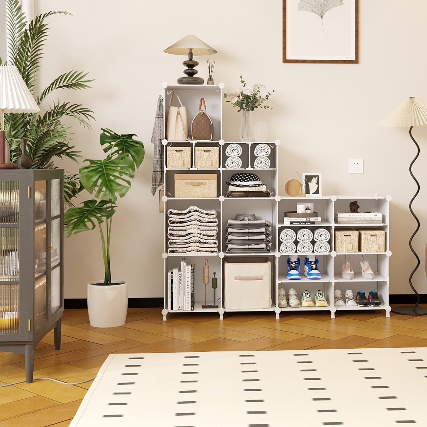 Cube Storage Organizer Closet Storage 12 Cube Shelves, Large and Small Cubes, DIY Portable Closet Clothes Storage Shelfs for Home, Bedroom, White