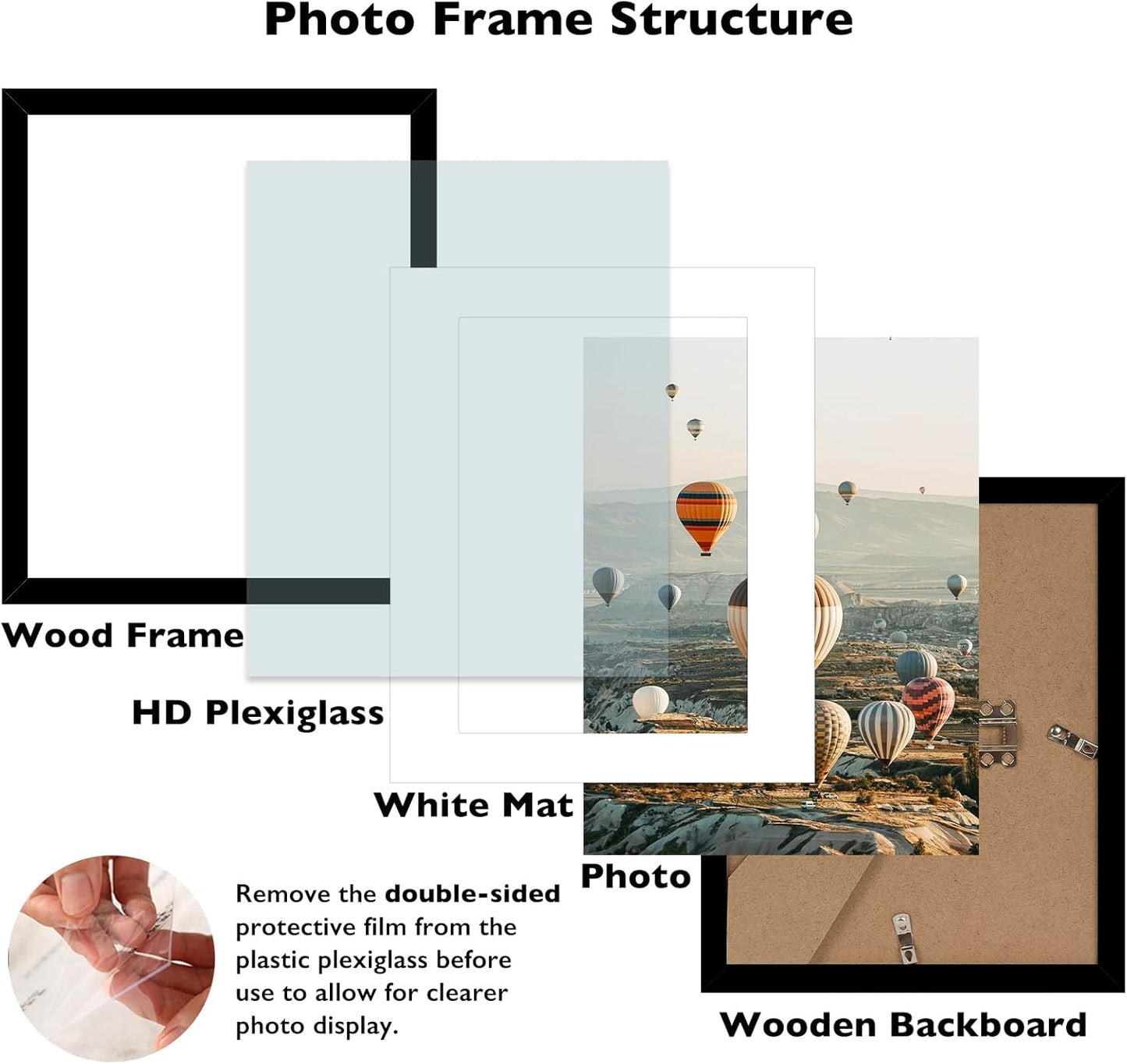 12X15 Picture Frame with Mat, Display 8X12 with Mat or 12 X 15 without Mat, Wood 12 by 15 Photo Frames for Wall Hanging, 1 Pack, Black