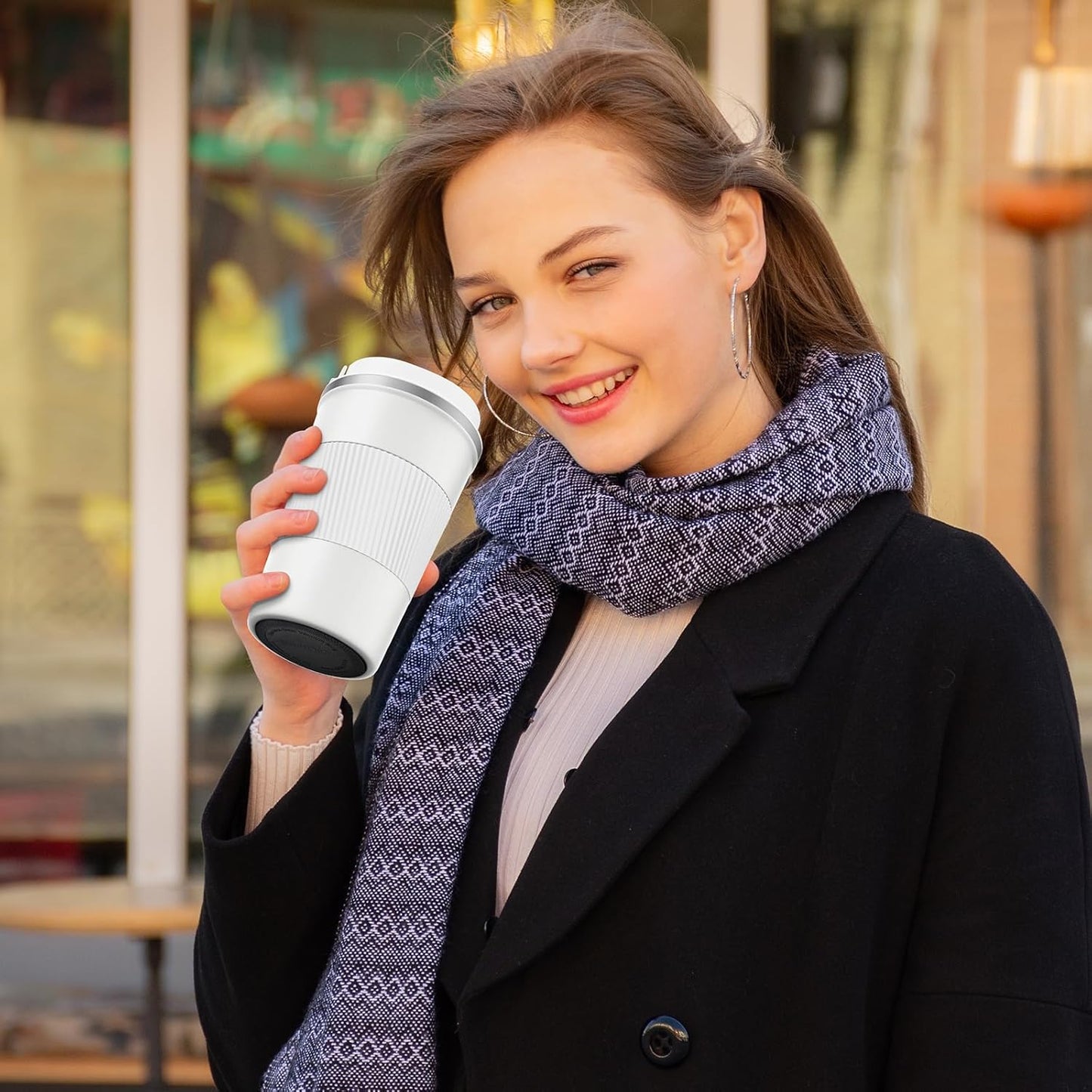 12 Oz Stainless Steel Vacuum Insulated Tumbler - Coffee Travel Mug Spill Proof with Lid - Coffee Cup for Keep Hot/Ice Coffee,Tea and Beer (White)