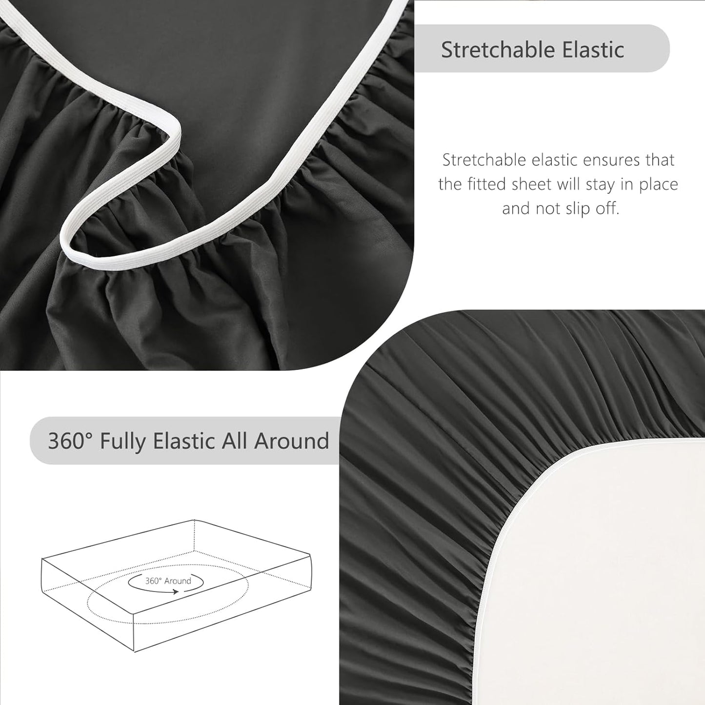 Extra Deep Pocket King Sheets - 6 Piece Sheet Set - Fits up to 21 Inches Thick Mattresses - Luxury Bedding Set - Breathable Bed Sheets & Pillowcases - Easy & Secure Fit - Dark Grey, King Size