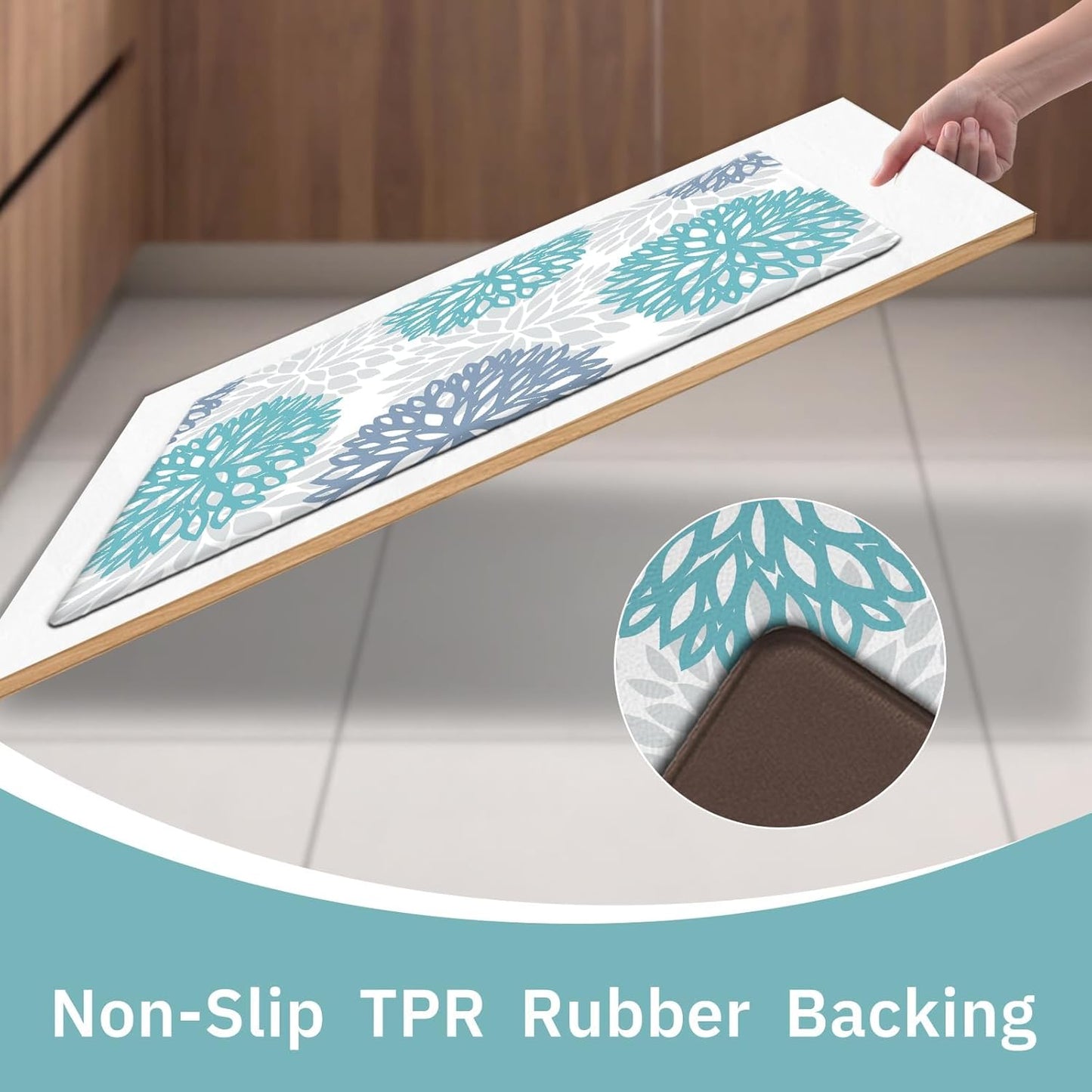 Teal Kitchen Mats Set of 2 Cushioned anti Fatigue Kitchen Rugs Non Slip Waterproof Runner Memory Foam Kitchen Floor Mat Comfort Standing Mat for Sink,Office,Laundry