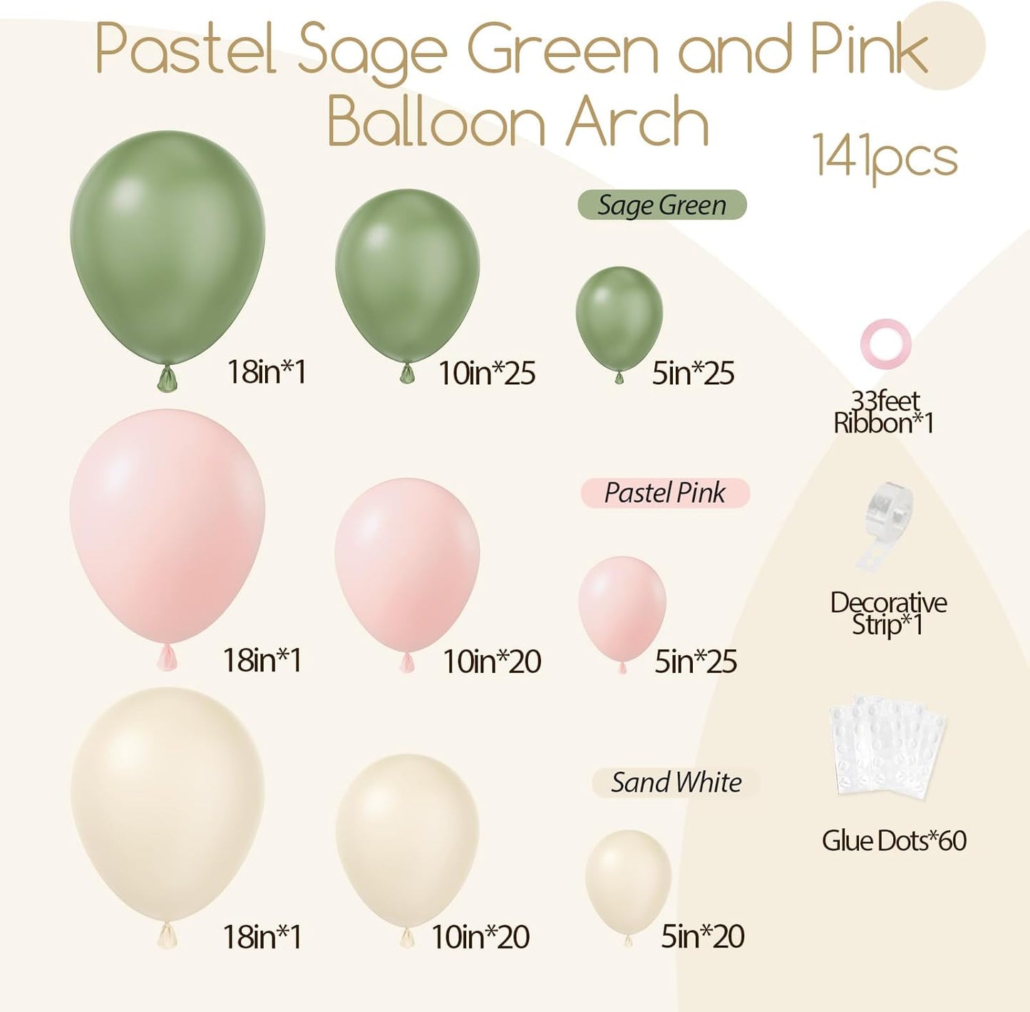 141Pcs Pink and Green Balloon Arch Garland Kit with Sage Green Pastel Pink Sand White Balloons for Birthday Bridal Shower Party Boho Baby in Bloom Baby Shower Decorations