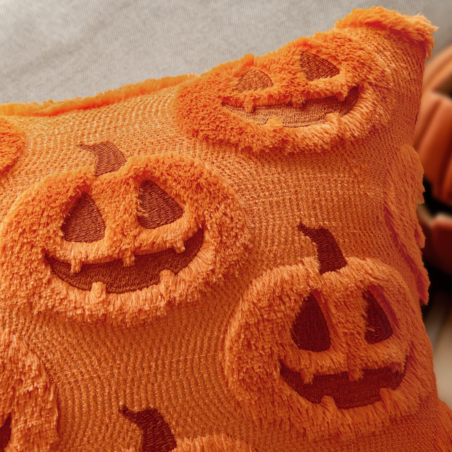 Fall Halloween Throw Pillow Covers 18X18 Decorative Pumpkin Pattern Pillowcases Soft Plush Faux Wool Cushions for Home Patio Sofa Couch,Orange