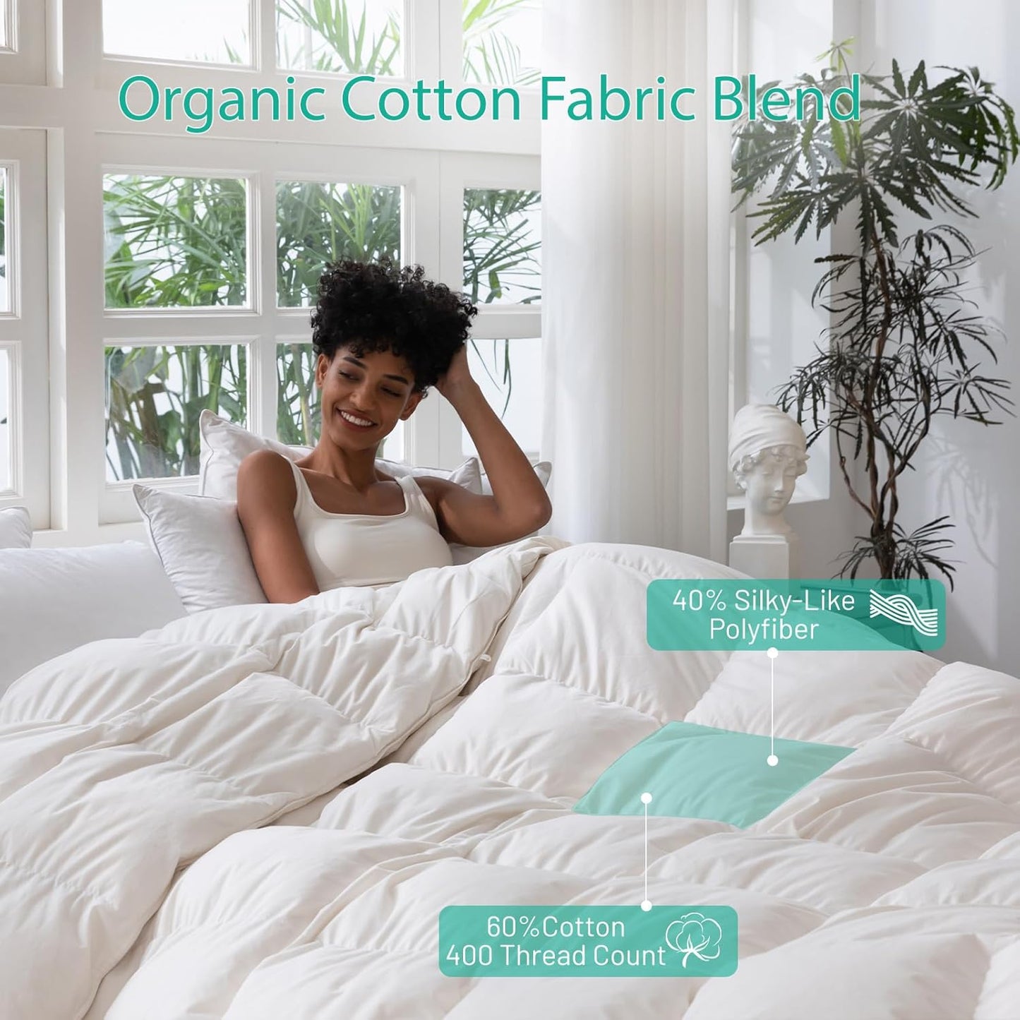 Twin Size Down Feather Comforter - 750 Fill Power All-Season Duvet Insert, Ultra-Soft Hotel Collection, Baffle-Box Design, Noiseless, Medium Warmth