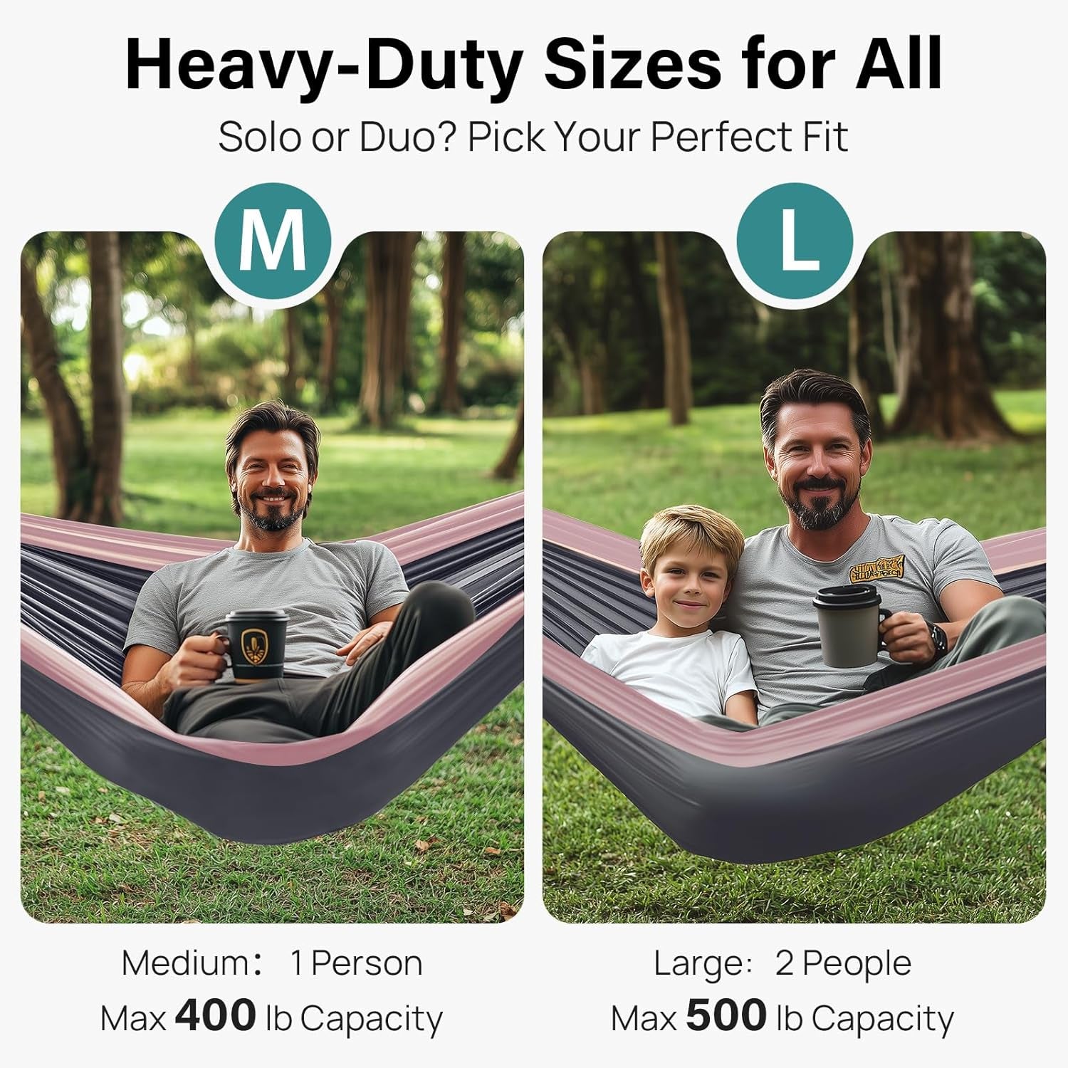 Camping Hammock 500 Lbs Capacity, Portable Hammocks with Tree Straps & Attached Carry Bag, Camping Essentials Gear, Perfect for outside Indoor Hiking Beach Backpack Travel