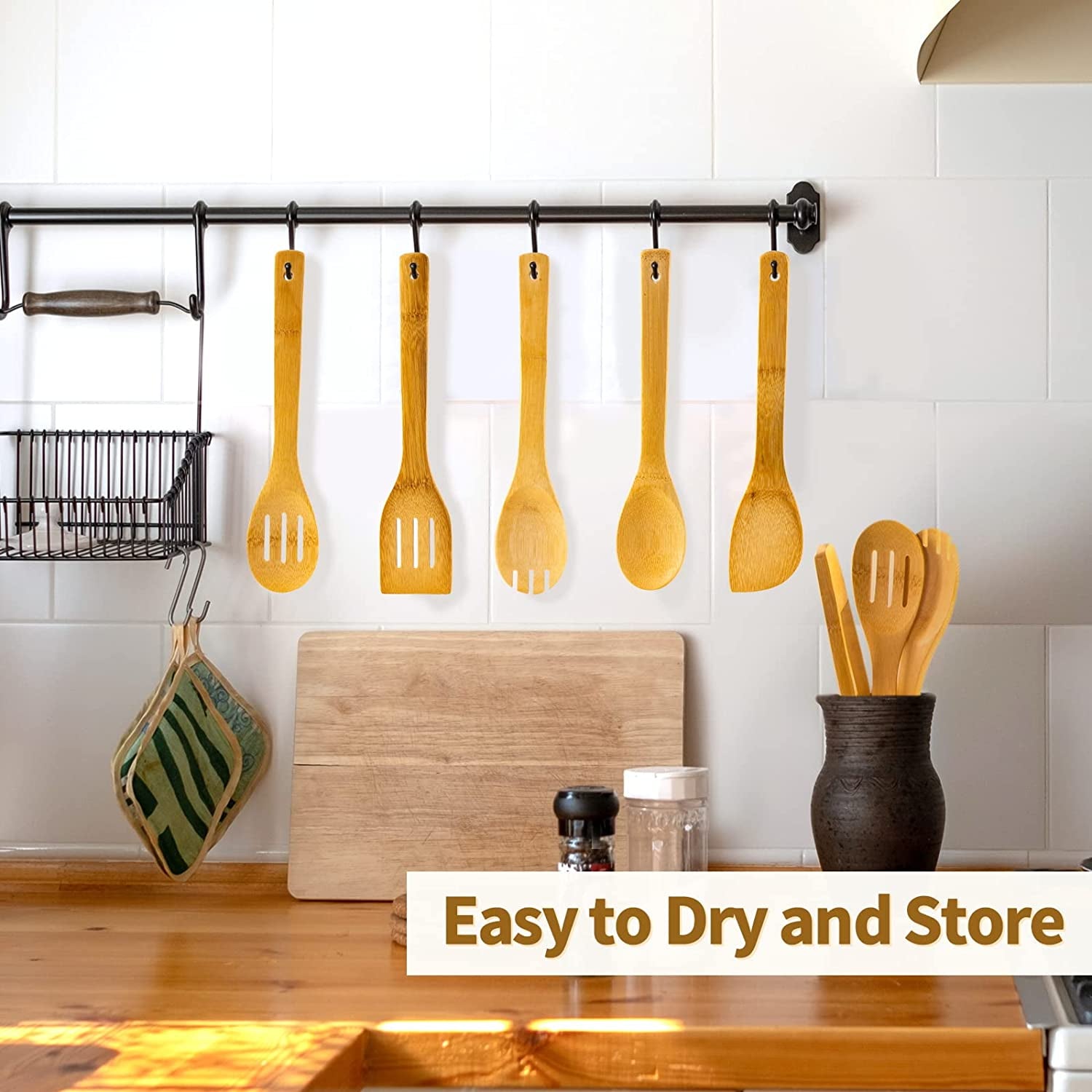 Wooden Spoons for Cooking 7-Piece, Kitchen Nonstick Bamboo Cooking Utensils Set, Healthy Bamboo Wooden Spatula Spoon for Cooking