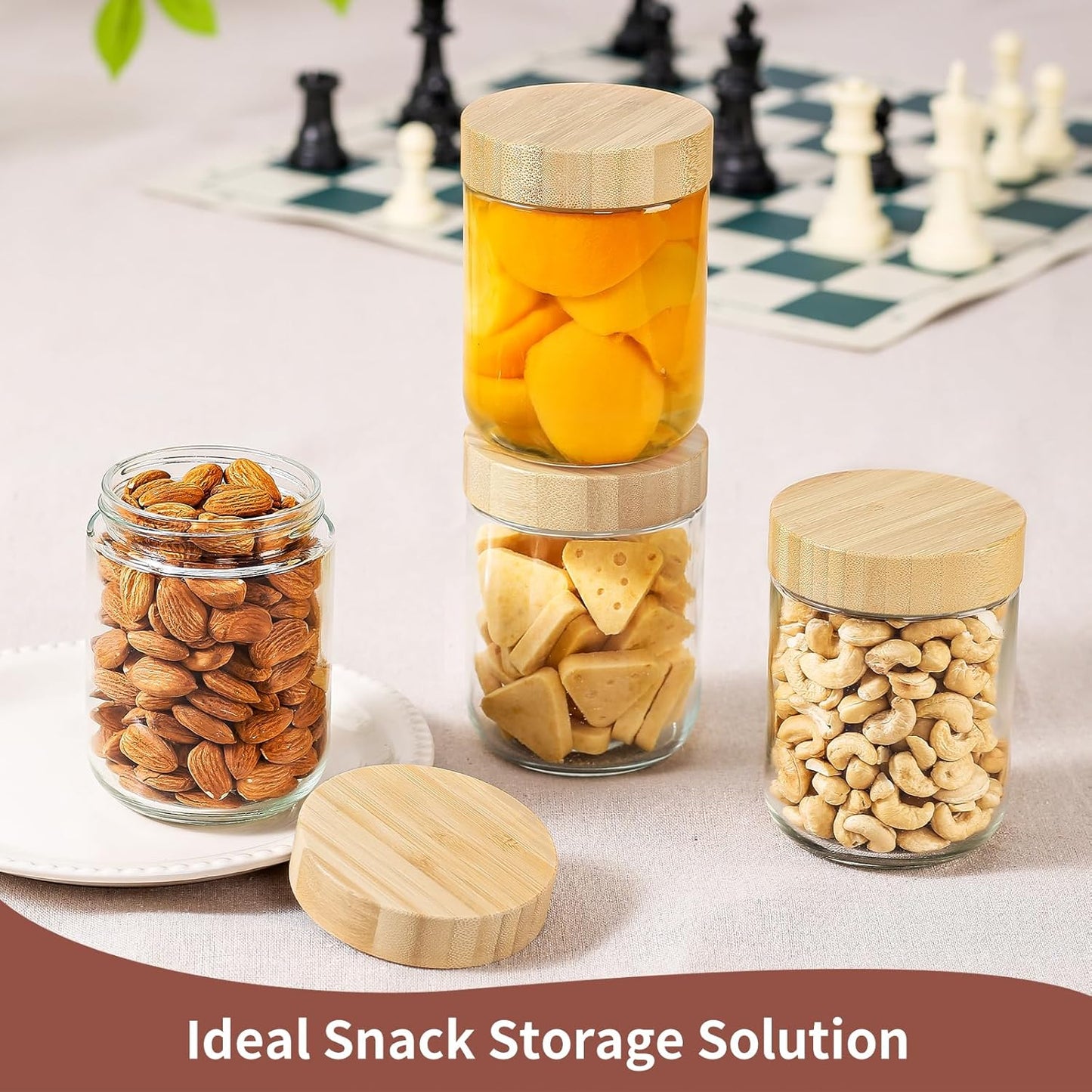 16 oz Glass Storage Jars with Bamboo Lids - 4 Pack Airtight Wide Mouth Containers for Meal Prep, Salads, Chia Pudding, Snacks, Yogurt, Sugar, Spice, and Cereal