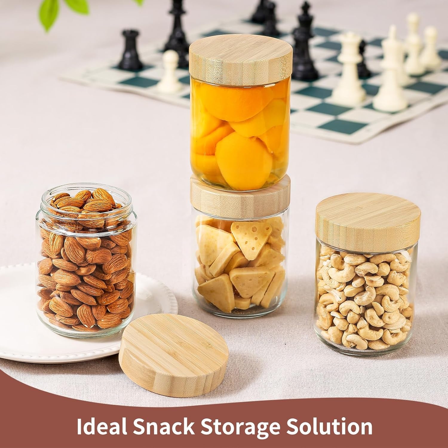 16 oz Glass Storage Jars with Bamboo Lids - 4 Pack Airtight Wide Mouth Containers for Meal Prep, Salads, Chia Pudding, Snacks, Yogurt, Sugar, Spice, and Cereal