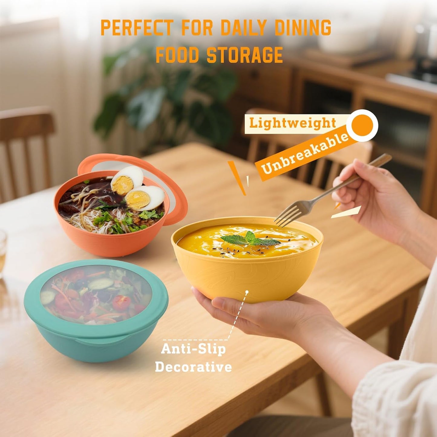 Eco-Friendly Wheat Straw Cereal Bowls with Lids, 40 OZ - Set of 4, Microwave and Dishwasher Safe, Perfect for Lunch, Kitchen, RV, and Camping