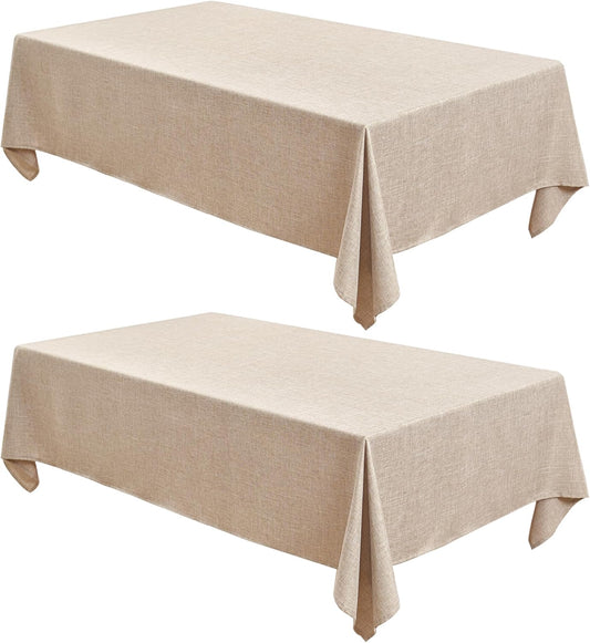Faux Linen Beige Tablecloths 60 x 84 Inch - Set of 2 Neutral Covers for Rectangular Tables, Ideal for Dining, Weddings, Parties, Farmhouse Decor, and Outdoor Picnics