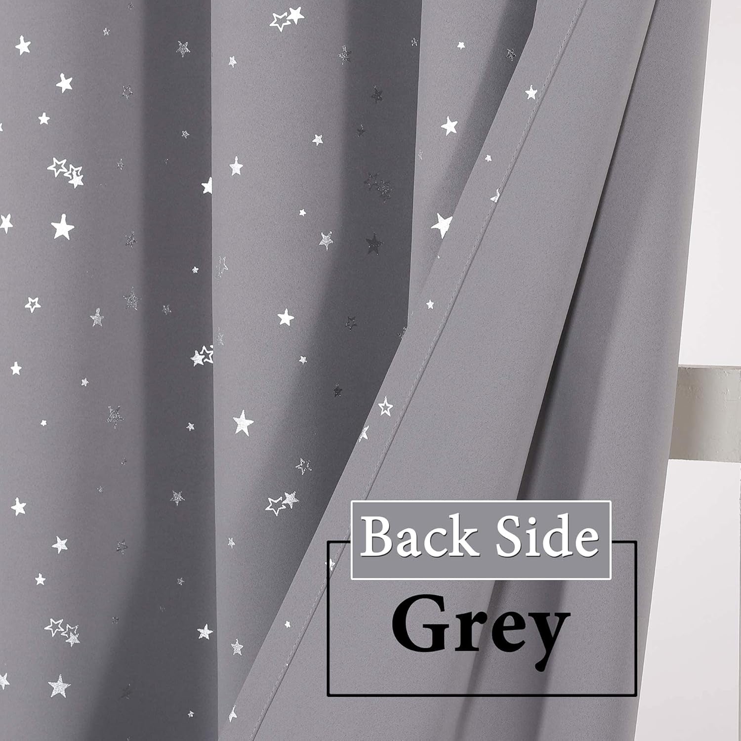 Blackout Star Curtains for Kids Room Boys Girls Twinkle Silver Stars Thermal Insulated Cute Thick Soft Curtain Drapes, Grommet Top, 1 Panel, 52" W X 63" L, Grey