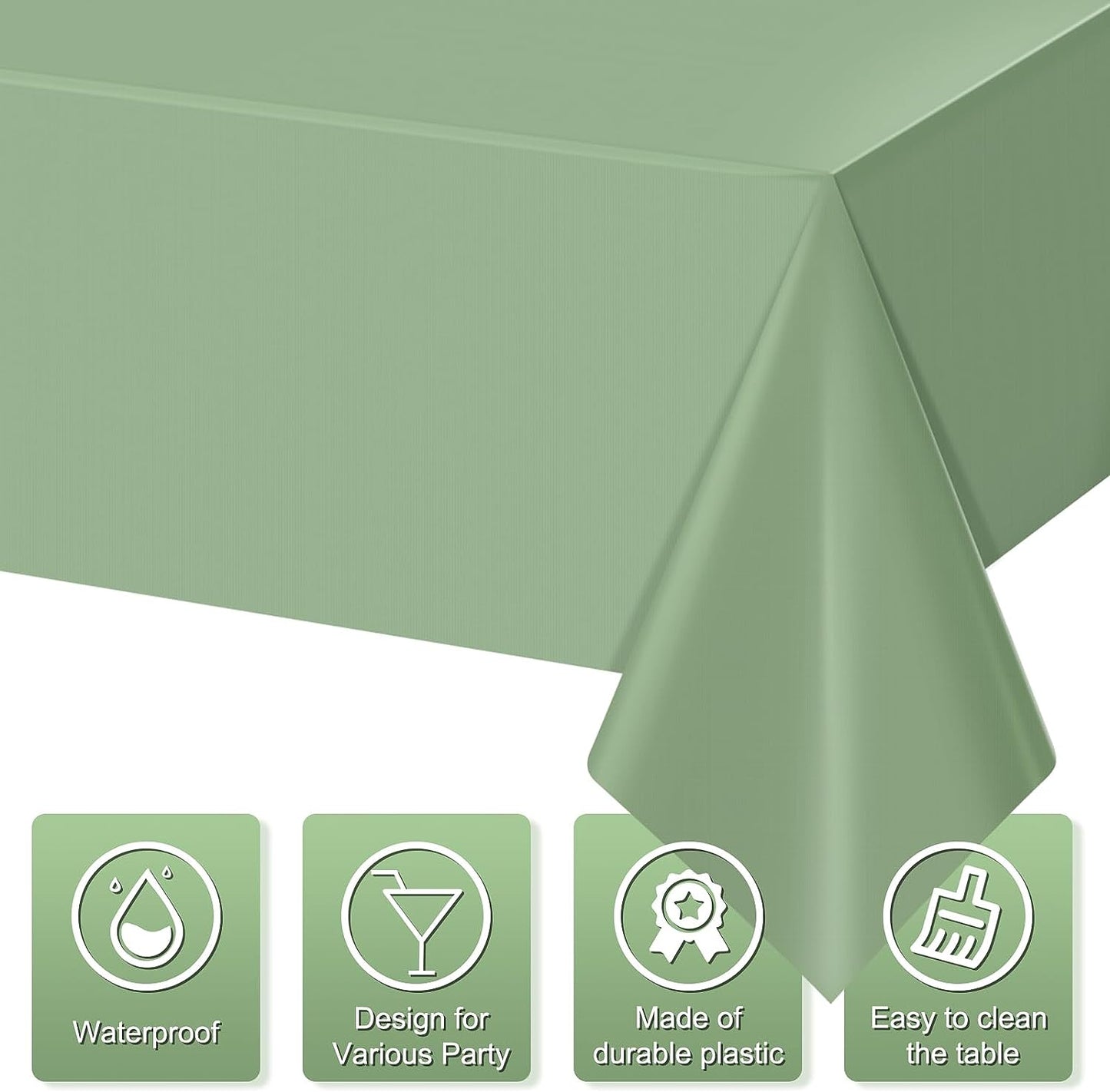 1 Pack Sage Green Plastic Tablecloths for Rectangle Tables, Light Green Disposable Tablecloth, Waterproof Sage Green Table Cover for Birthday Bridal Wedding Baby Shower Party Decorations, 54 X 108Inch