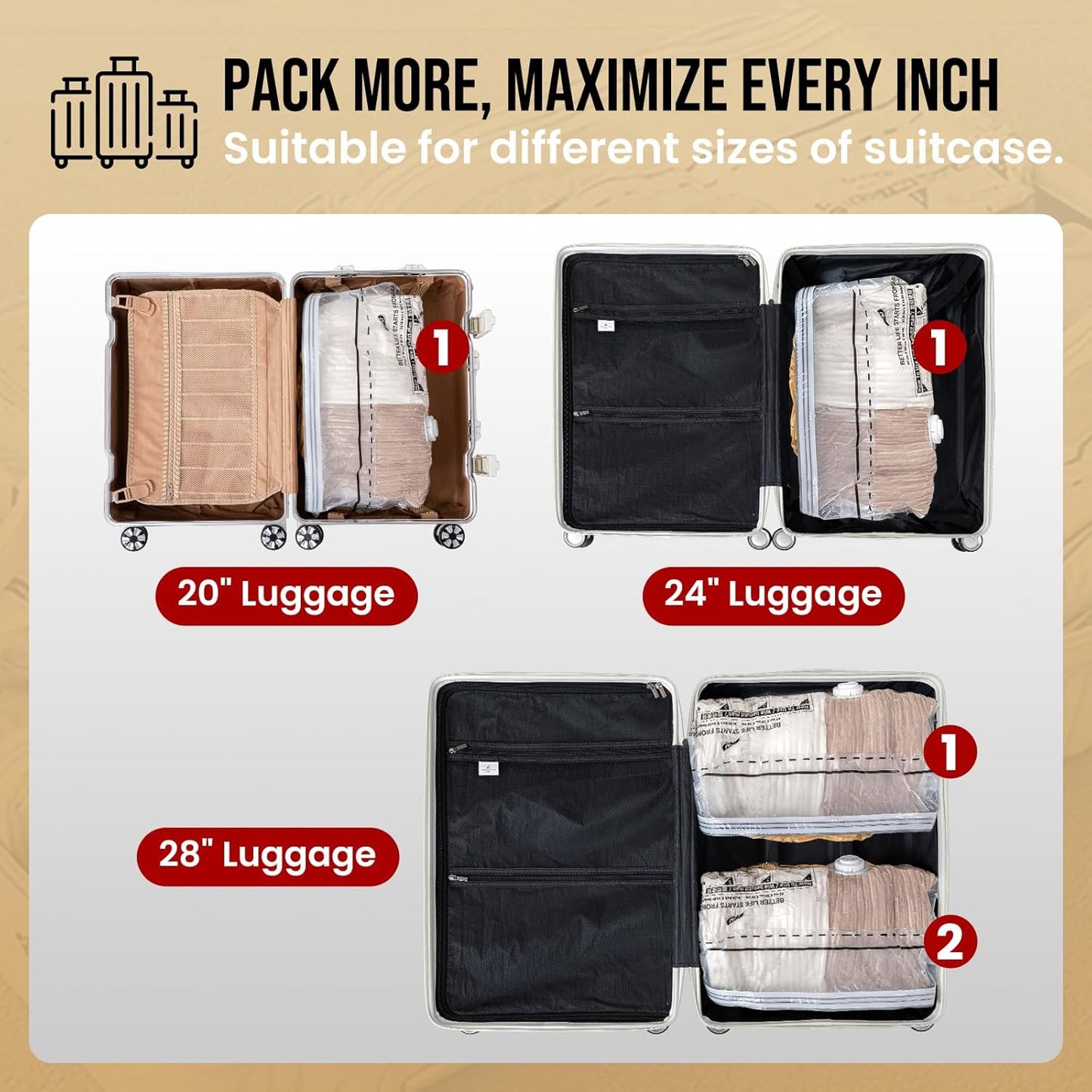 Vacuum Storage Bags for Travel, Medium Cube (25X19X11 Inch), 4 Pack Vacuum Seal Bags for Clothing, Compression Packing for Clothes, Blankets, Baby Clothes, No Pump Needed, Travel Accessories