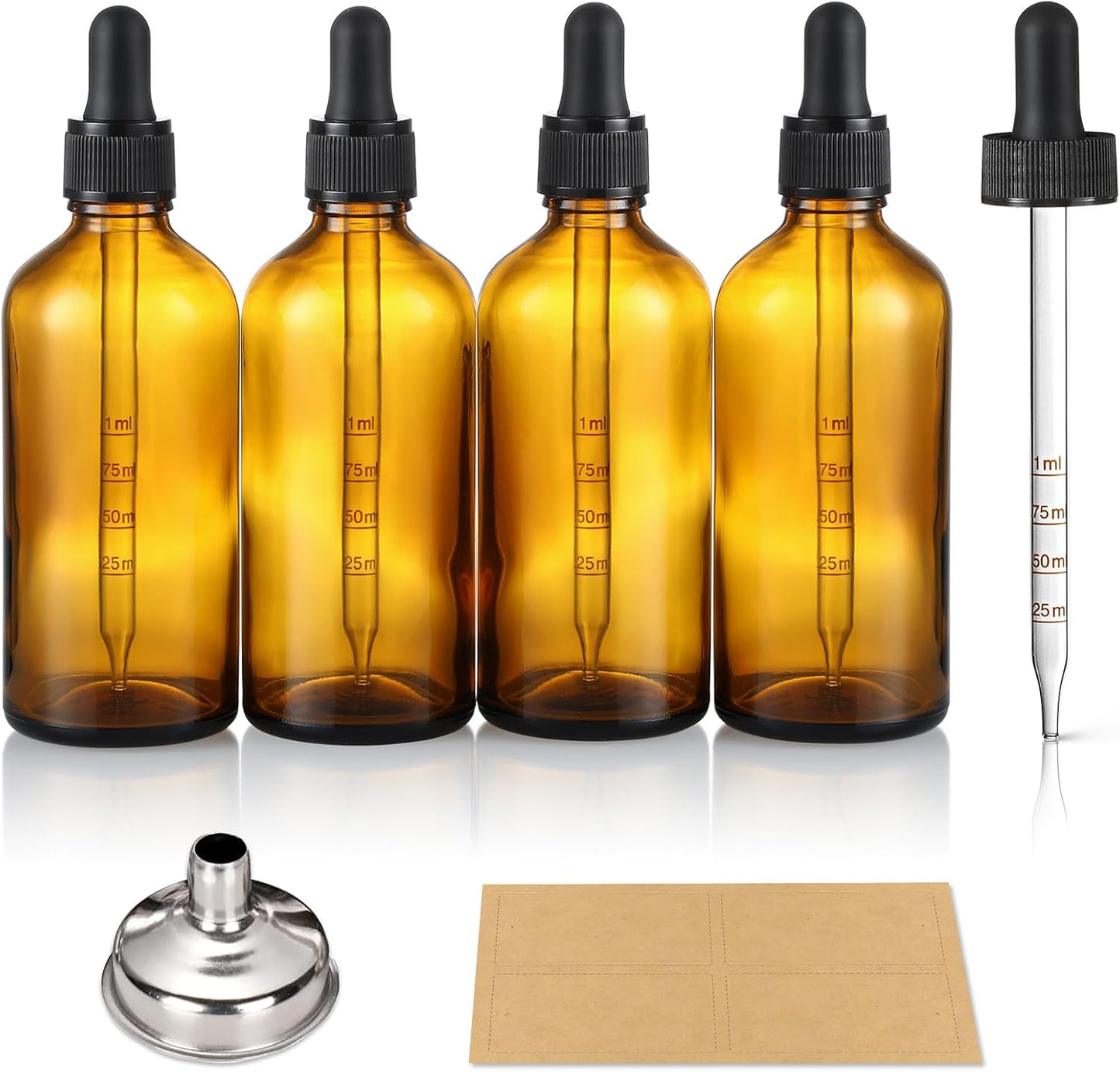 4 Oz Dark Amber Glass Dropper Bottles with Measured Dropper, 4 Pack- 120Ml Thick Tincture Bottle with Measurement Eye Droppers, Leakproof Essential Oils Bottle for Health, Personal Care & Beauty