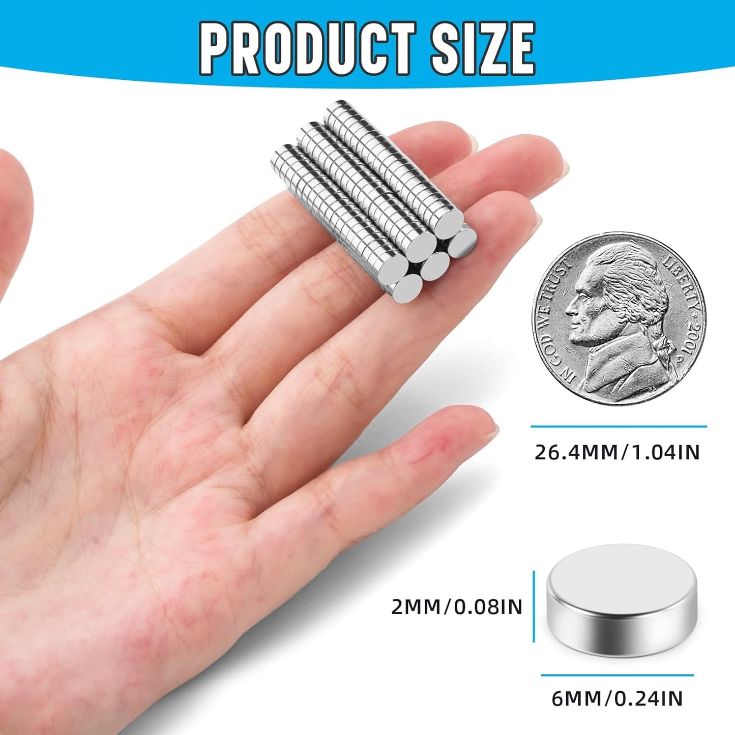 120-Piece Set of Miniature Round Magnets (6x2mm) for Office, Kitchen, Crafts, and Miniatures