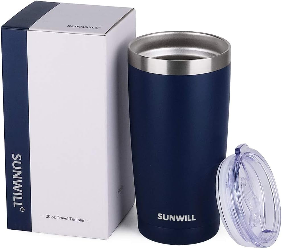Travel Coffee Tumbler 20 Oz, Insulated Mug with Lid, Stainless Steel Cup for Outdoor, Powder Coated Navy