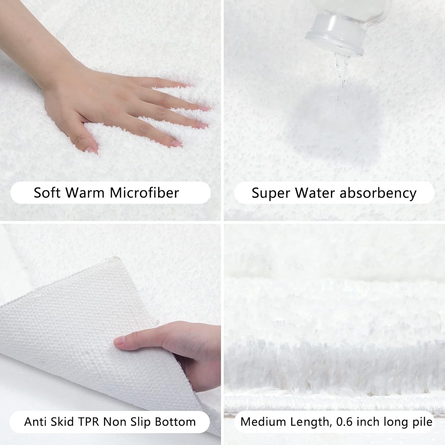 Super Soft Small Bathroom Rugs 16X24 Inch Non Slip Washable Bath Rugs Microfiber Bath Mats for Bathroom Floor Tub Shower Vanity Sink Decor Accessories, White 1'4" X 2'