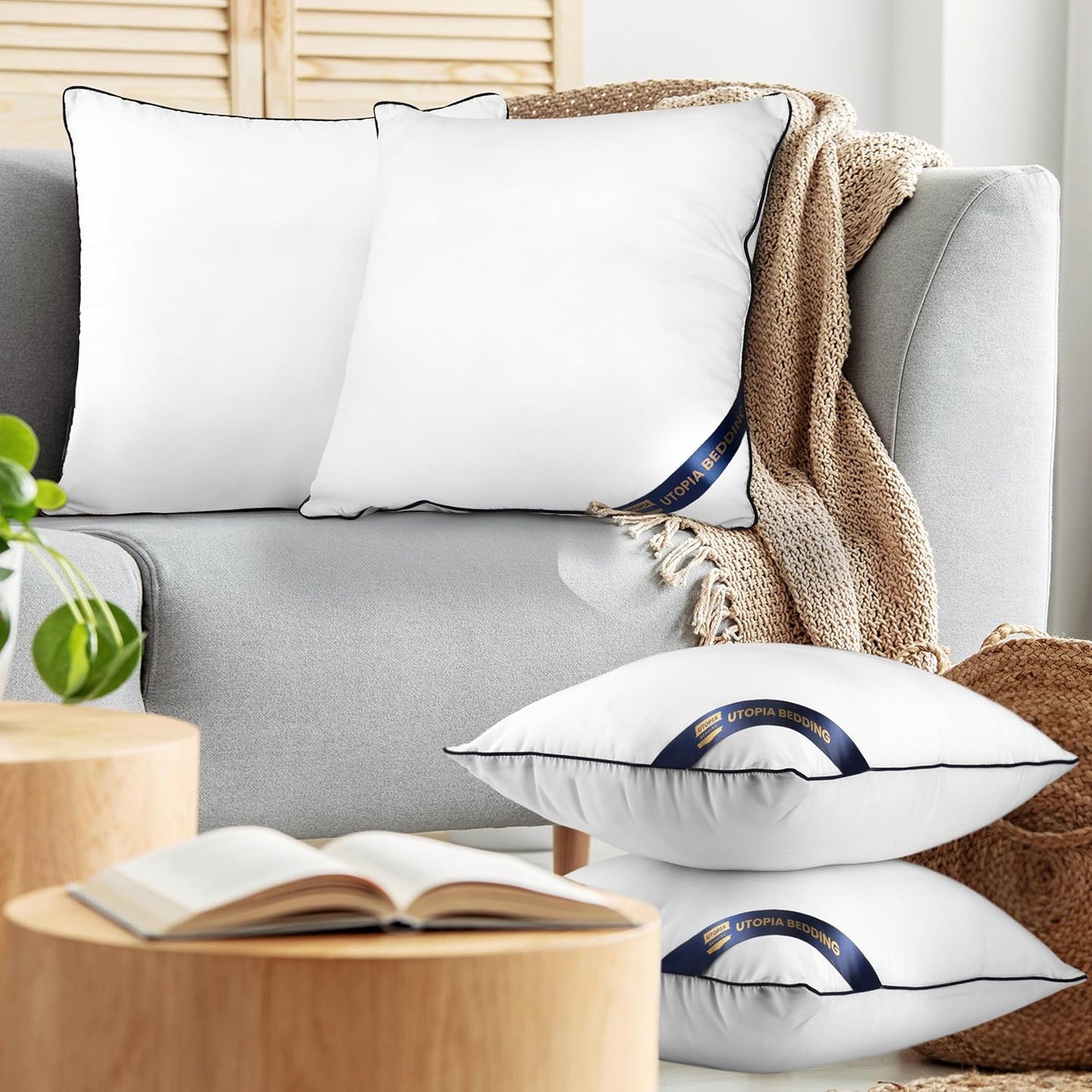 Throw Pillow Inserts (Pack of 4, White), 18 X 18 Inches Decorative Indoor Pillows for Sofa, Bed, Couch, Cushion Sham Stuffer